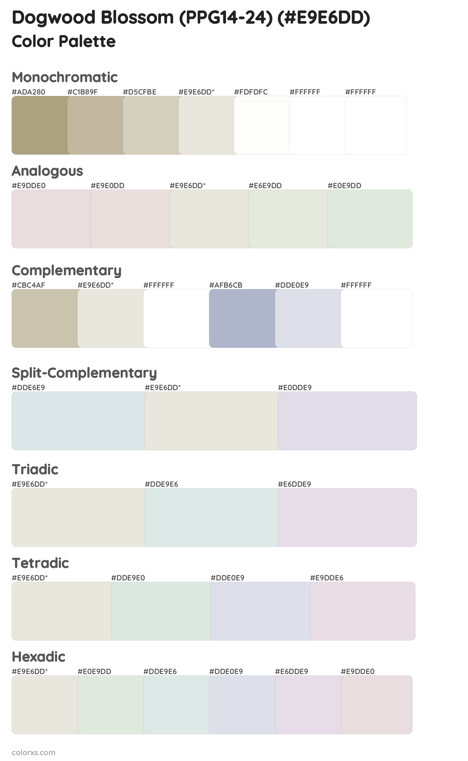 Dogwood Blossom (PPG14-24) Color Scheme Palettes