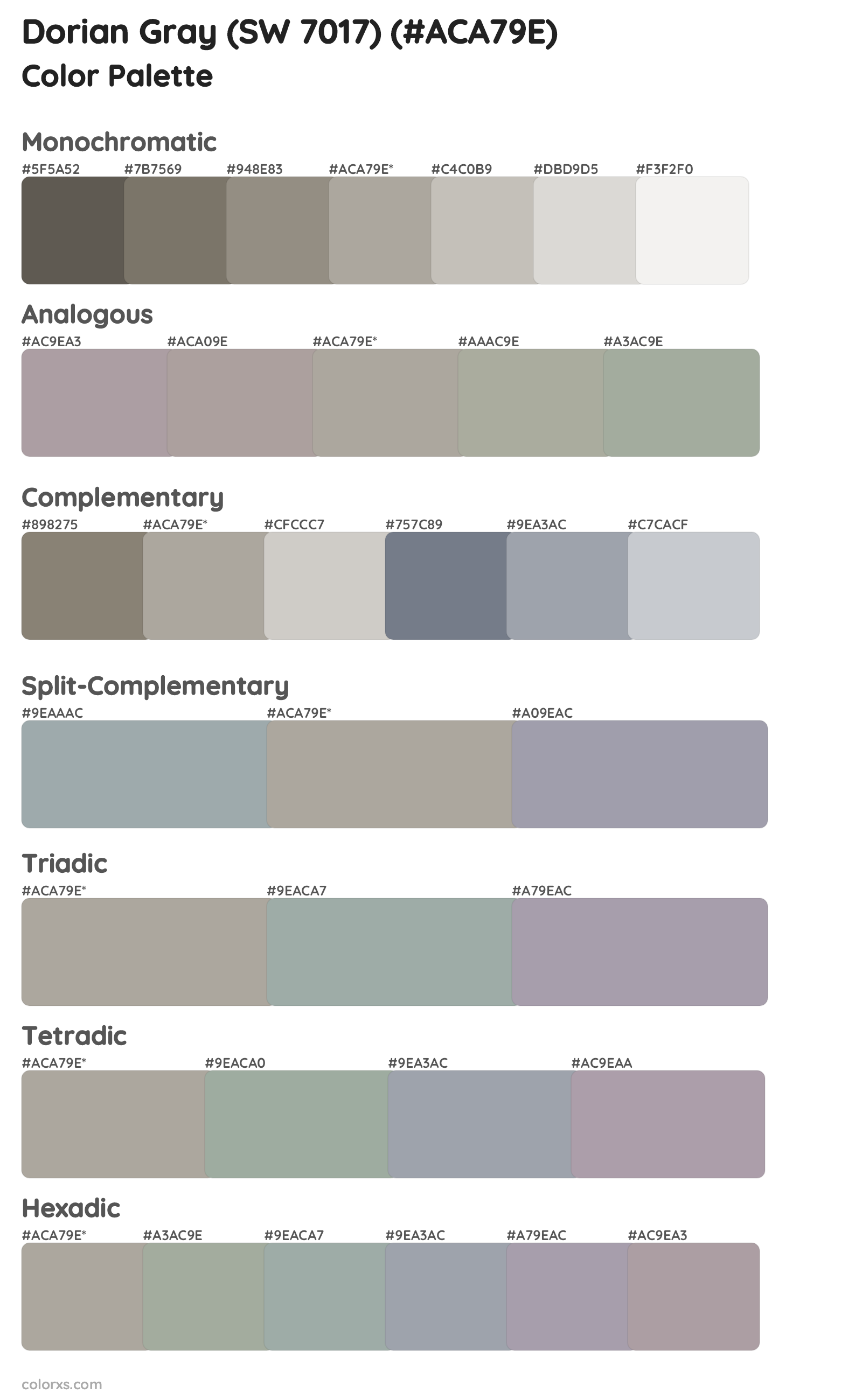 Dorian Gray (SW 7017) Color Scheme Palettes