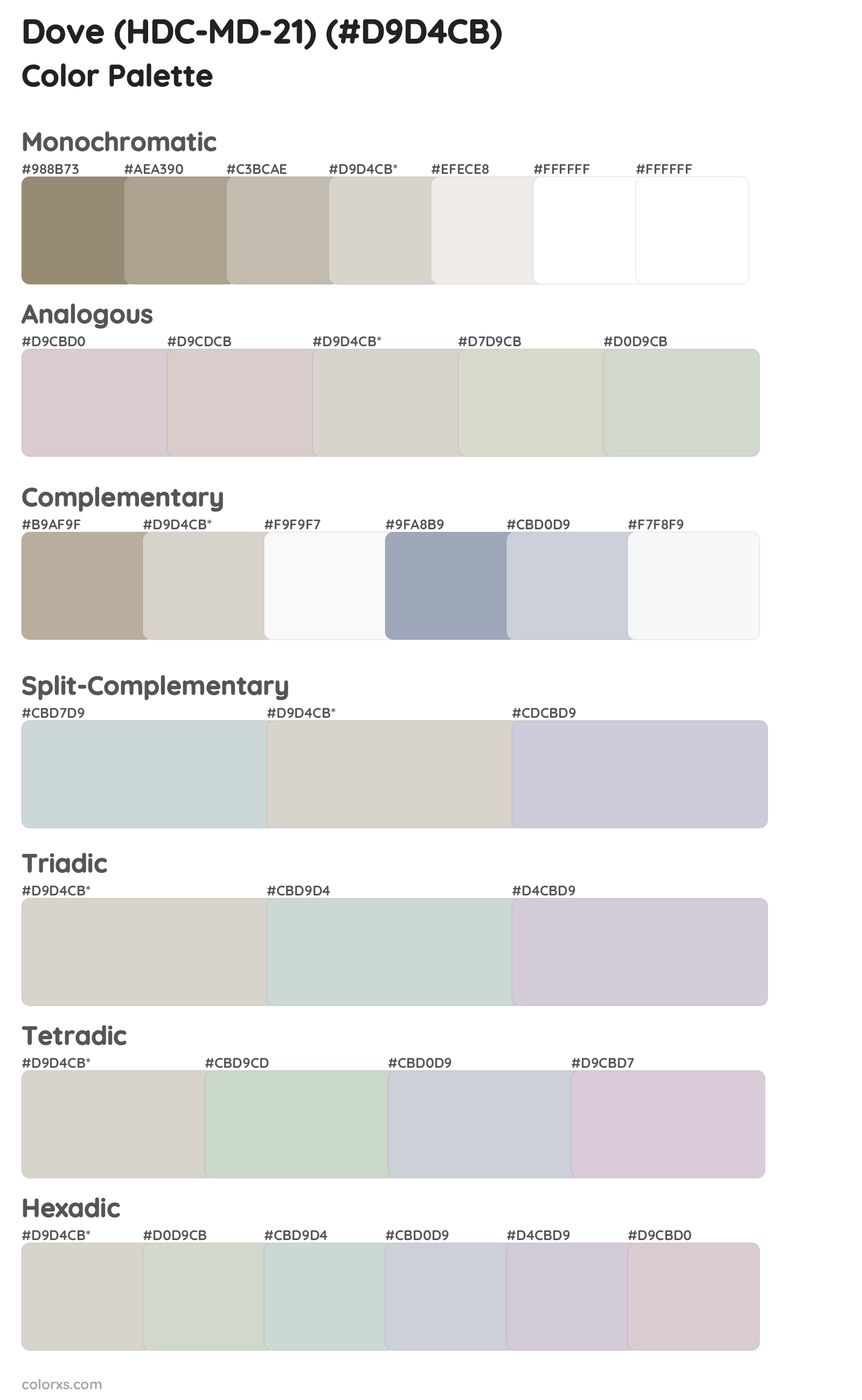 Dove (HDC-MD-21) Color Scheme Palettes