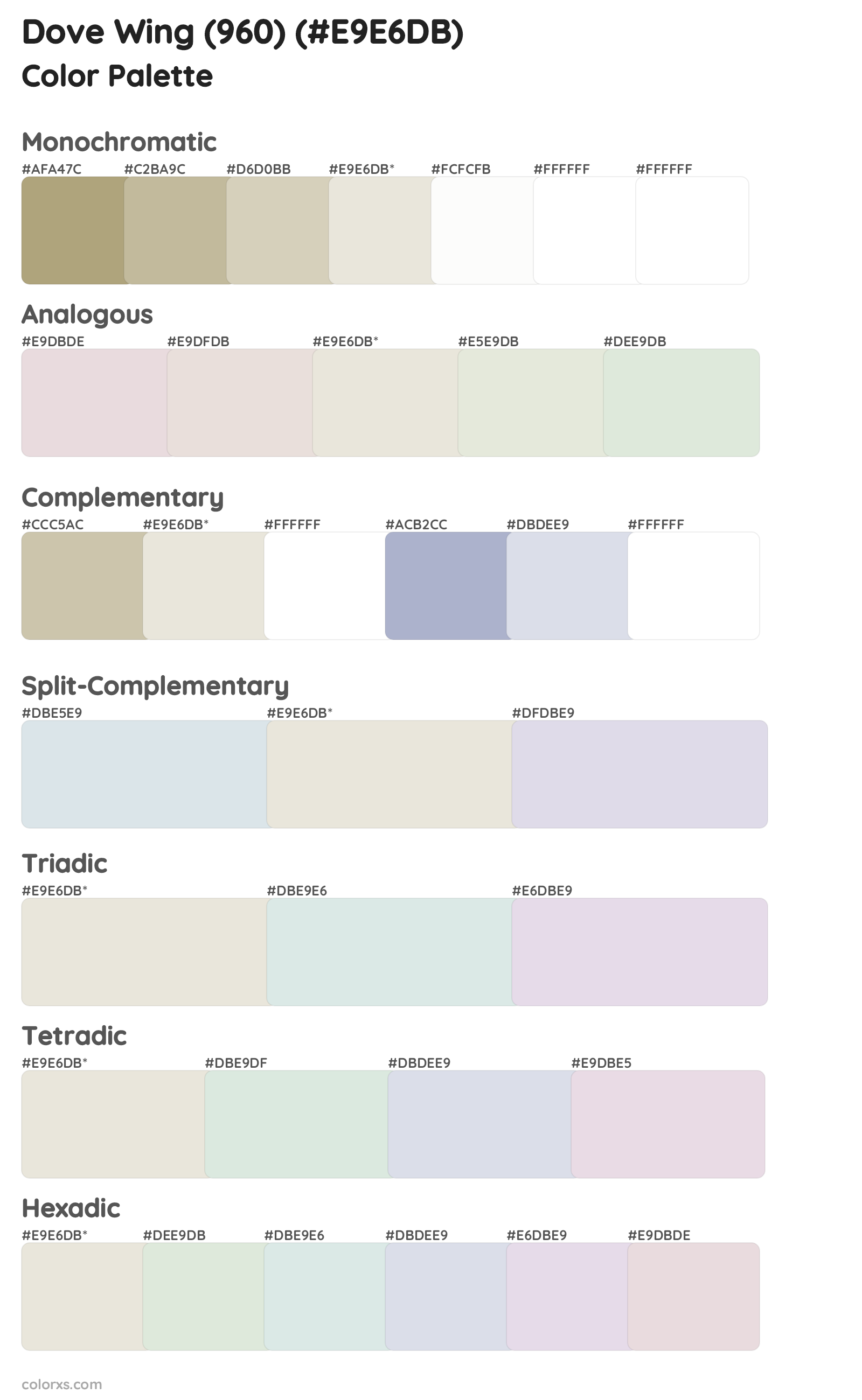 Dove Wing (960) Color Scheme Palettes