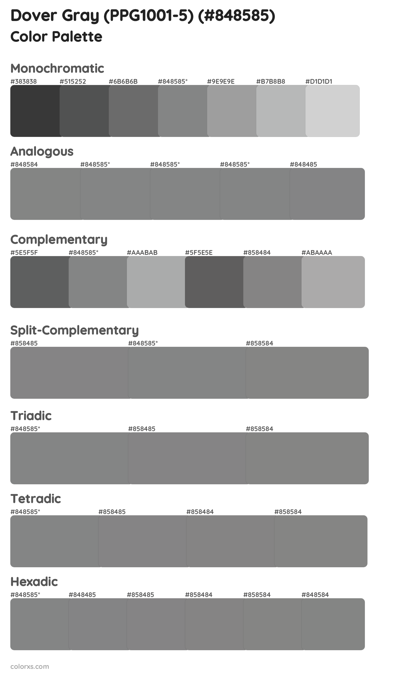 Dover Gray (PPG1001-5) Color Scheme Palettes