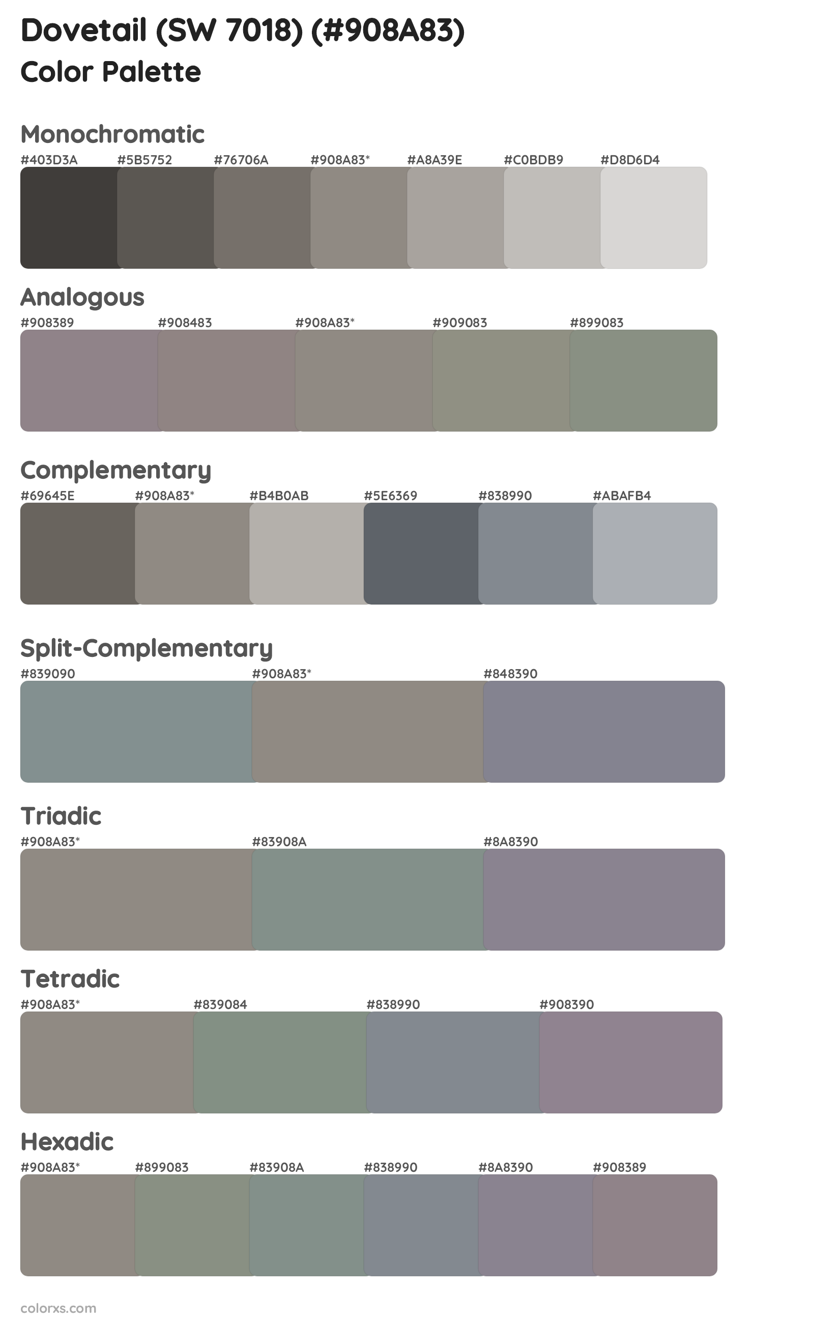Dovetail (SW 7018) Color Scheme Palettes