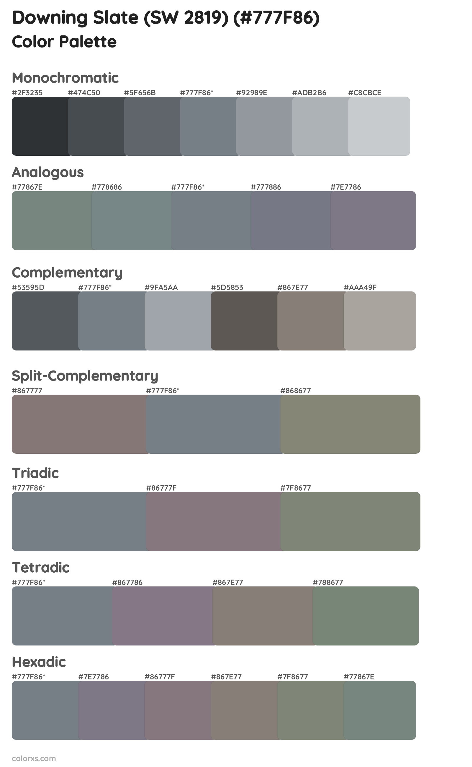 Downing Slate (SW 2819) Color Scheme Palettes