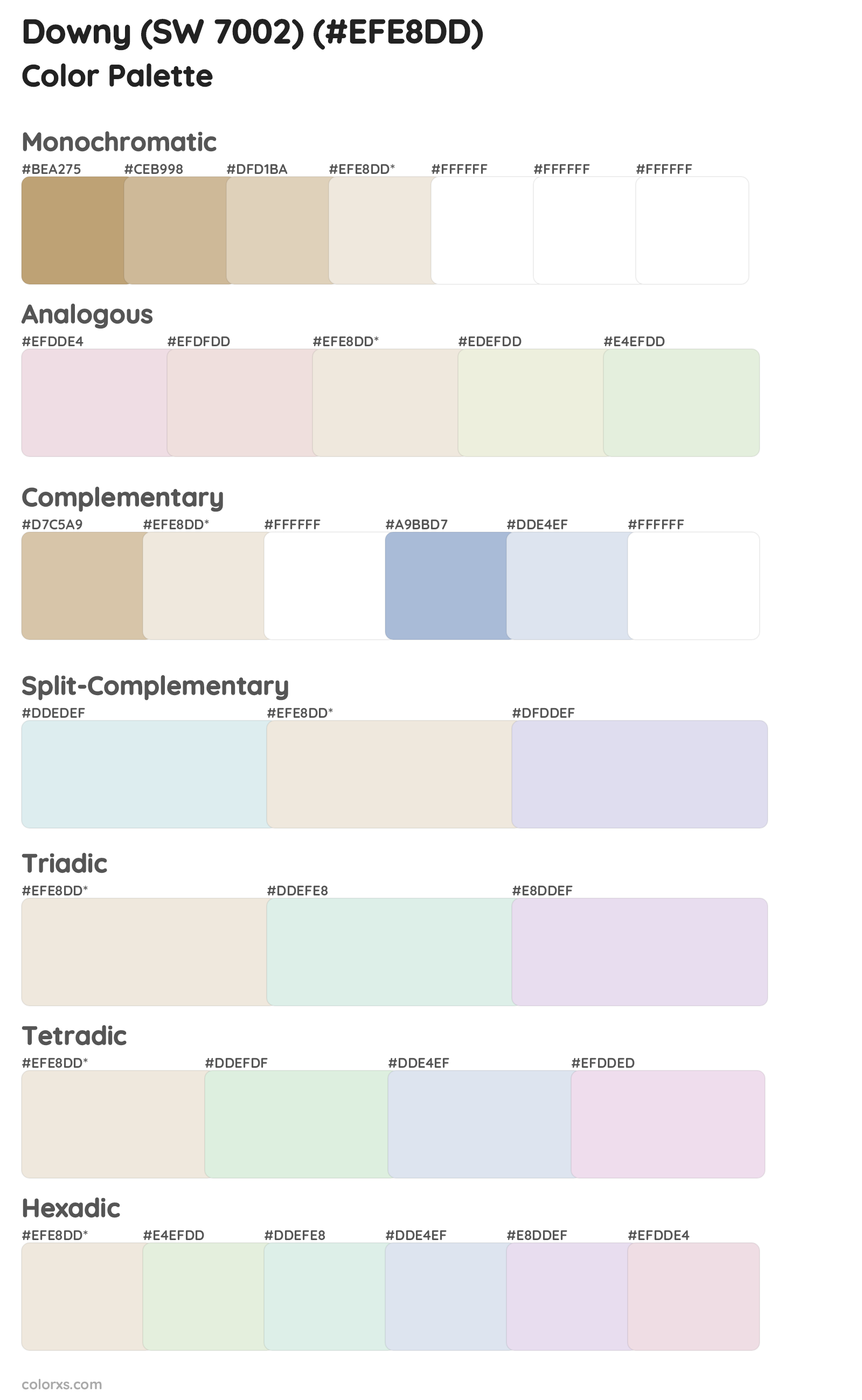 Downy (SW 7002) Color Scheme Palettes