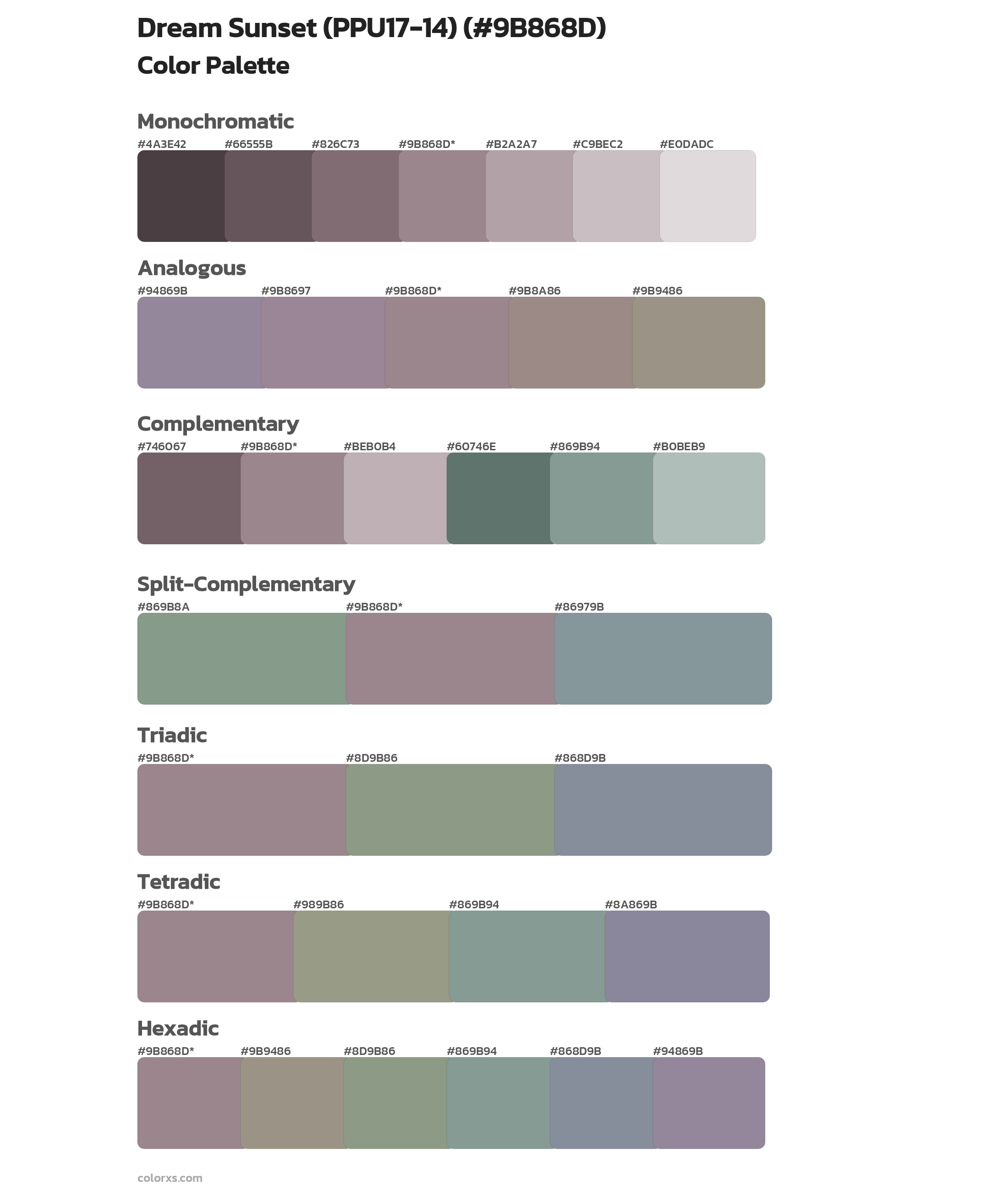 Dream Sunset (PPU17-14) Color Scheme Palettes