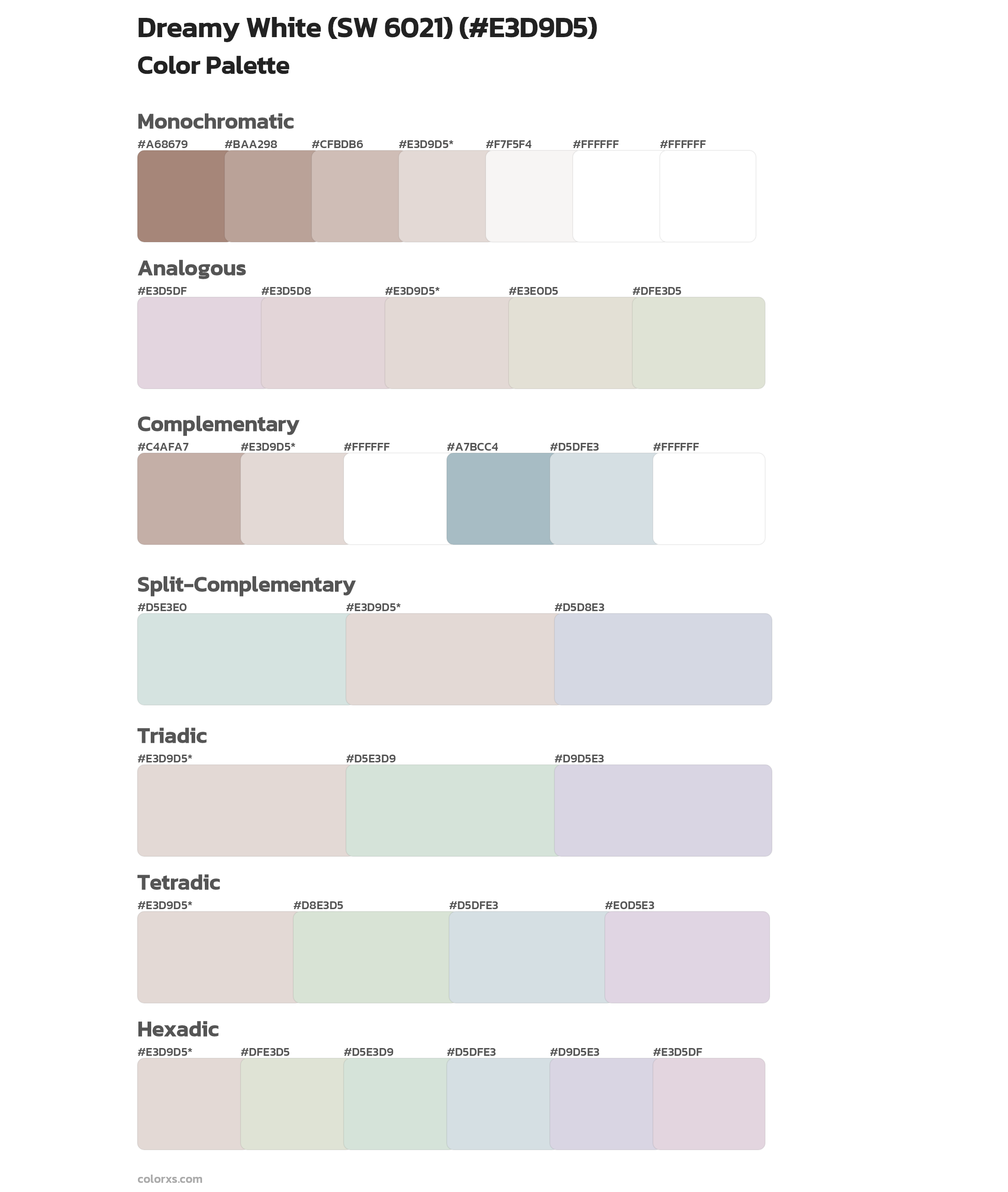 Dreamy White (SW 6021) Color Scheme Palettes