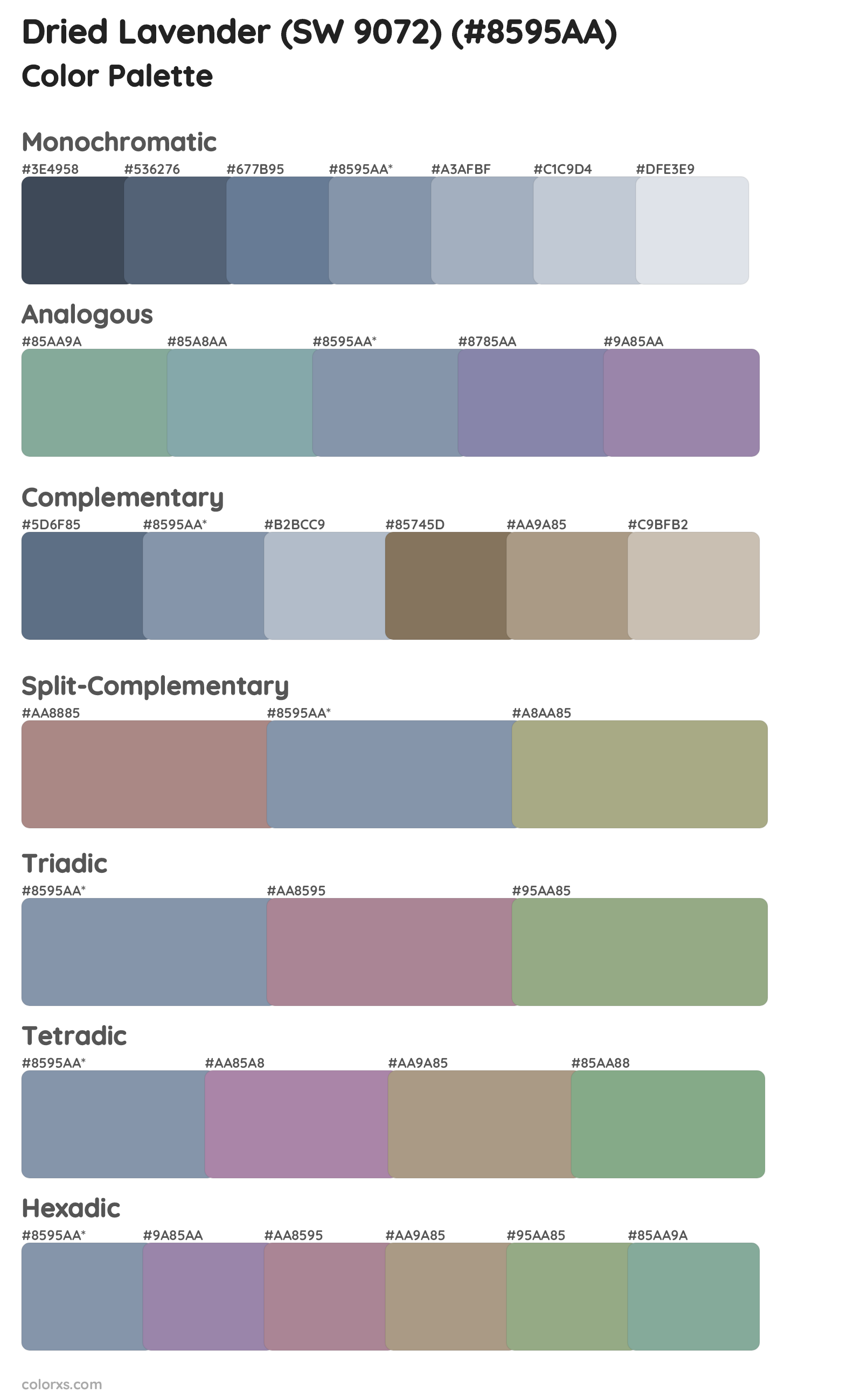 Dried Lavender (SW 9072) Color Scheme Palettes