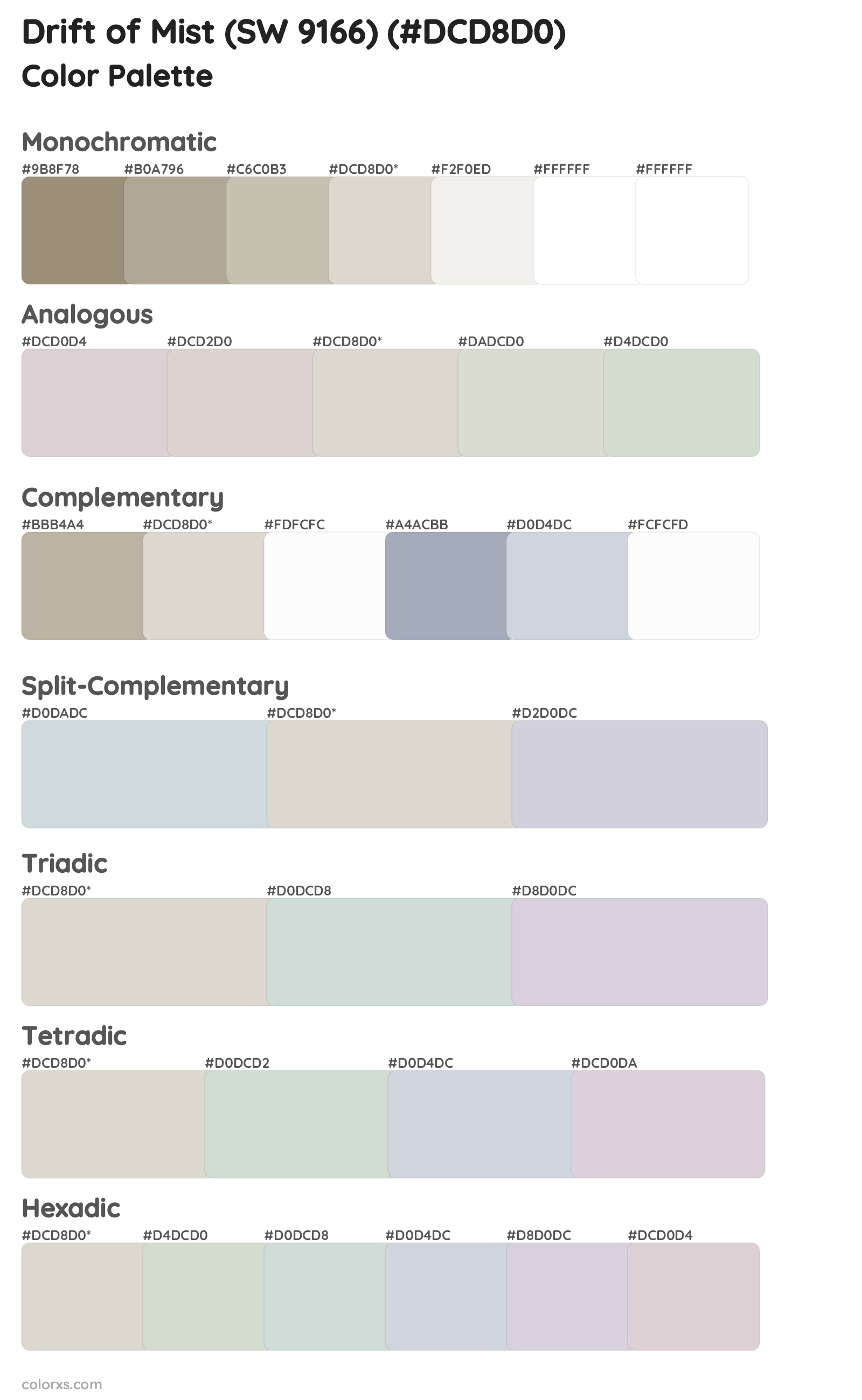Drift of Mist (SW 9166) Color Scheme Palettes