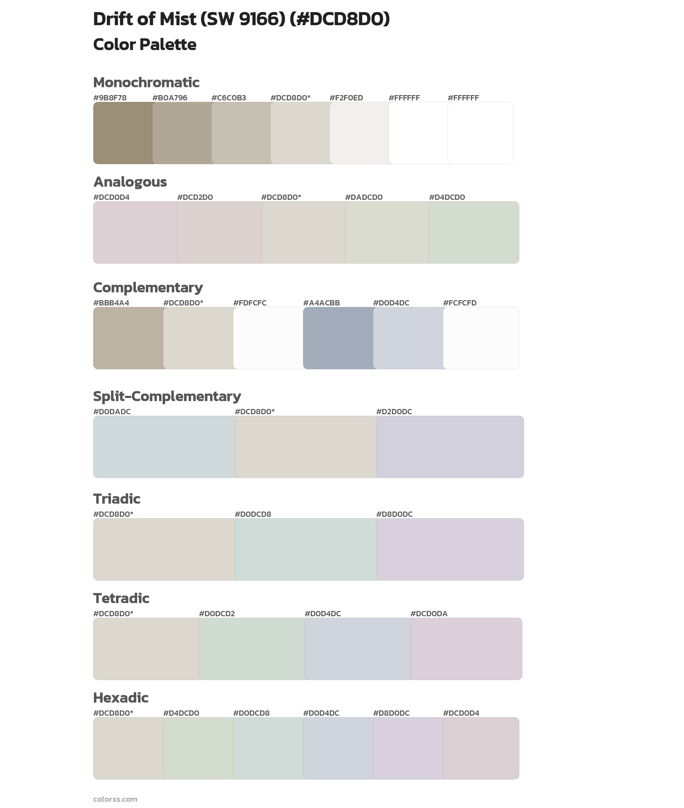 Drift of Mist (SW 9166) Color Scheme Palettes