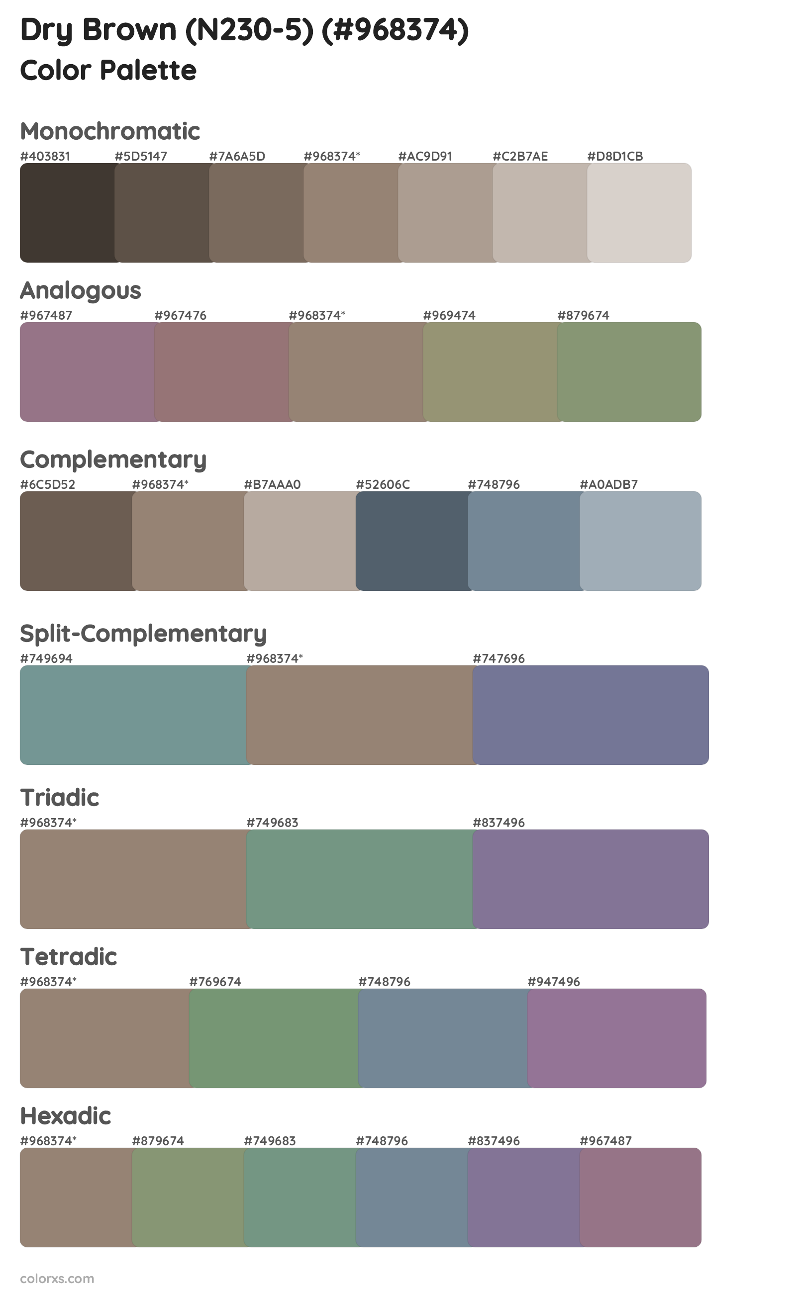 Dry Brown (N230-5) Color Scheme Palettes