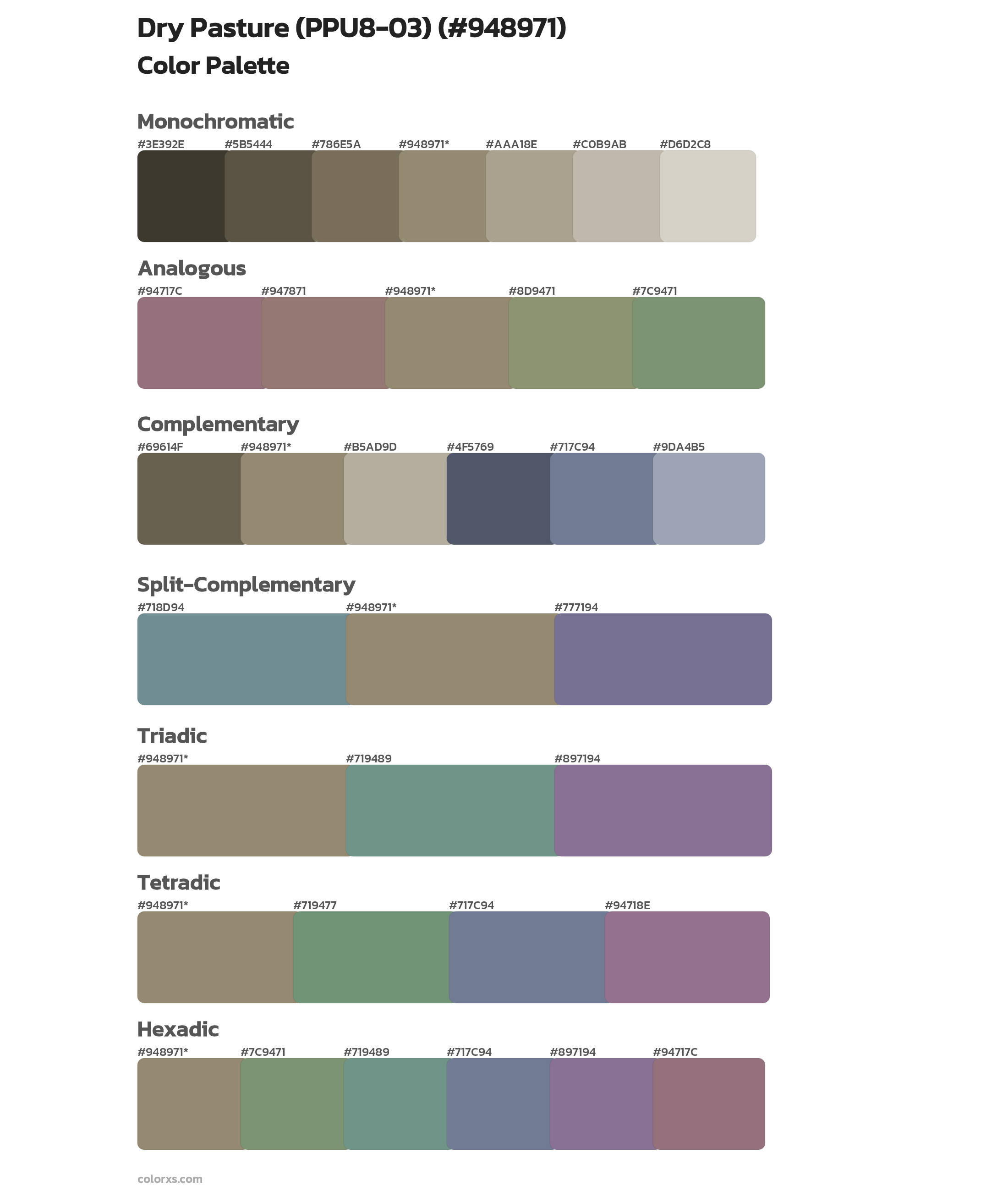 Dry Pasture (PPU8-03) Color Scheme Palettes