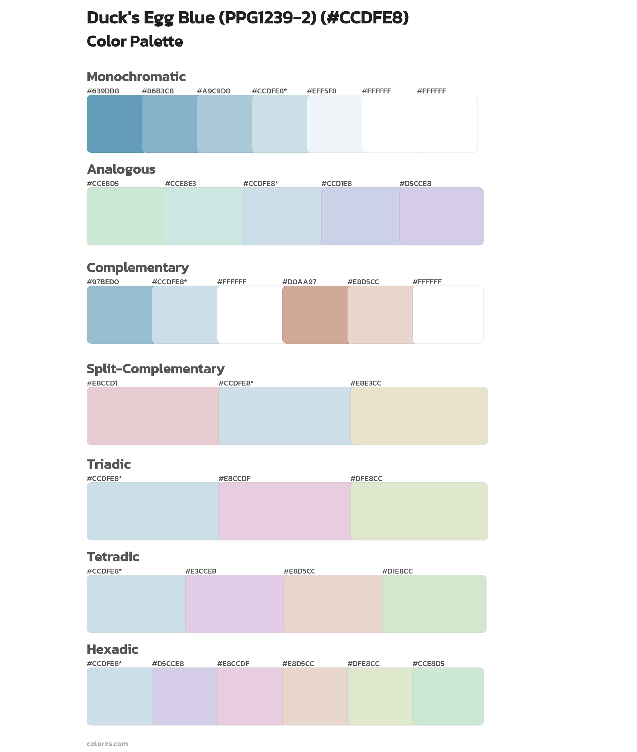 Duck's Egg Blue (PPG1239-2) Color Scheme Palettes