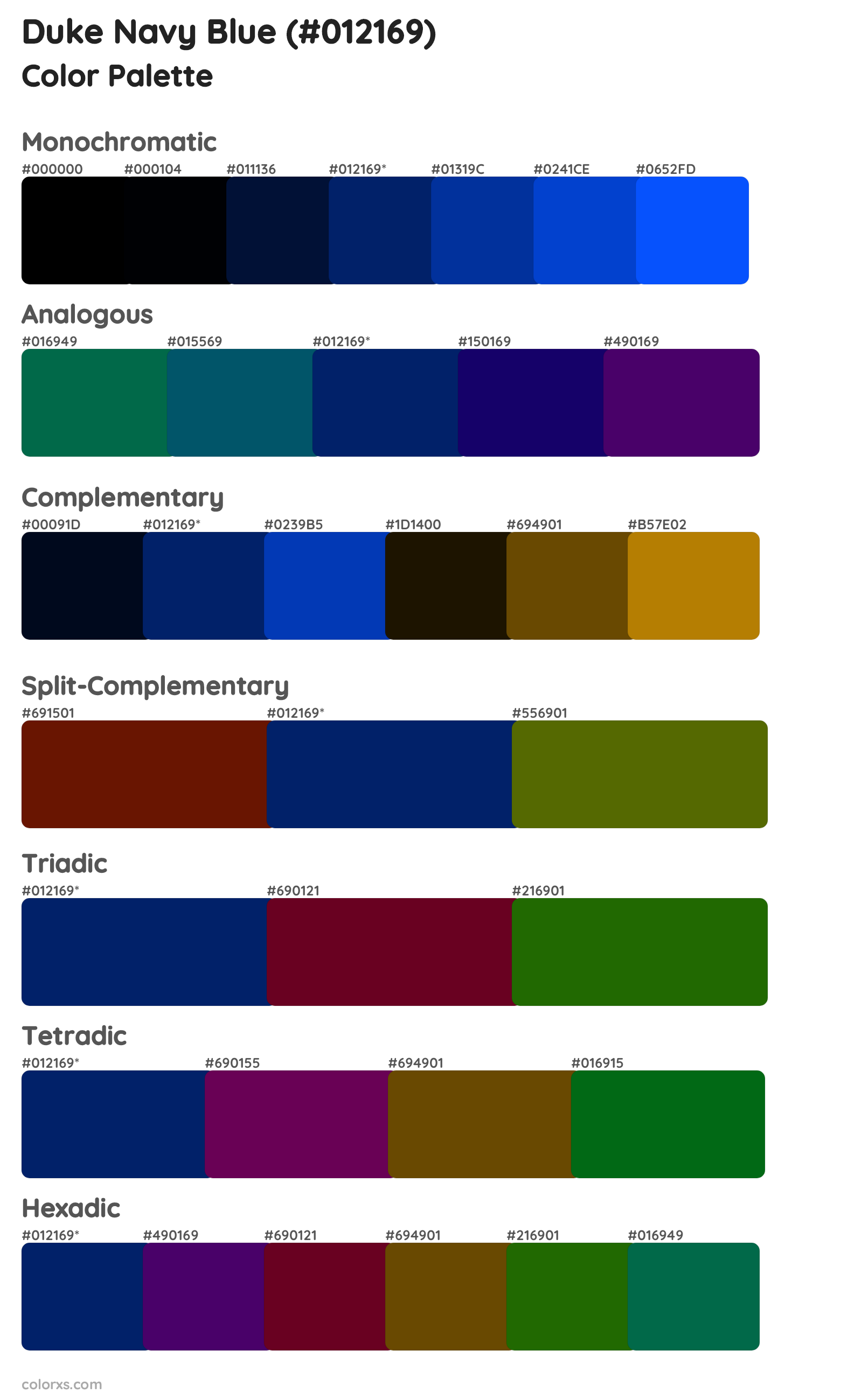 Duke Navy Blue Color Scheme Palettes