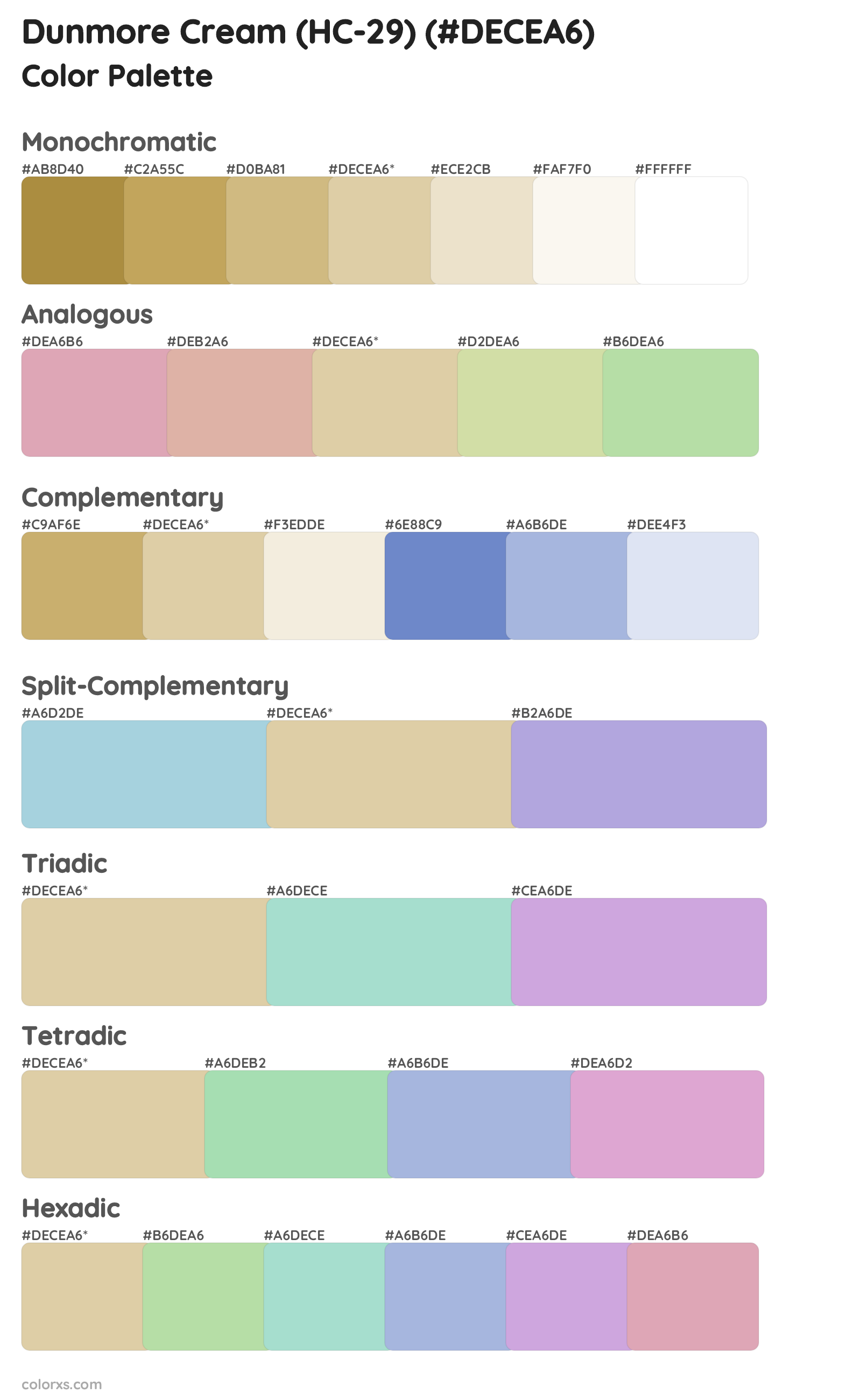 Dunmore Cream (HC-29) Color Scheme Palettes