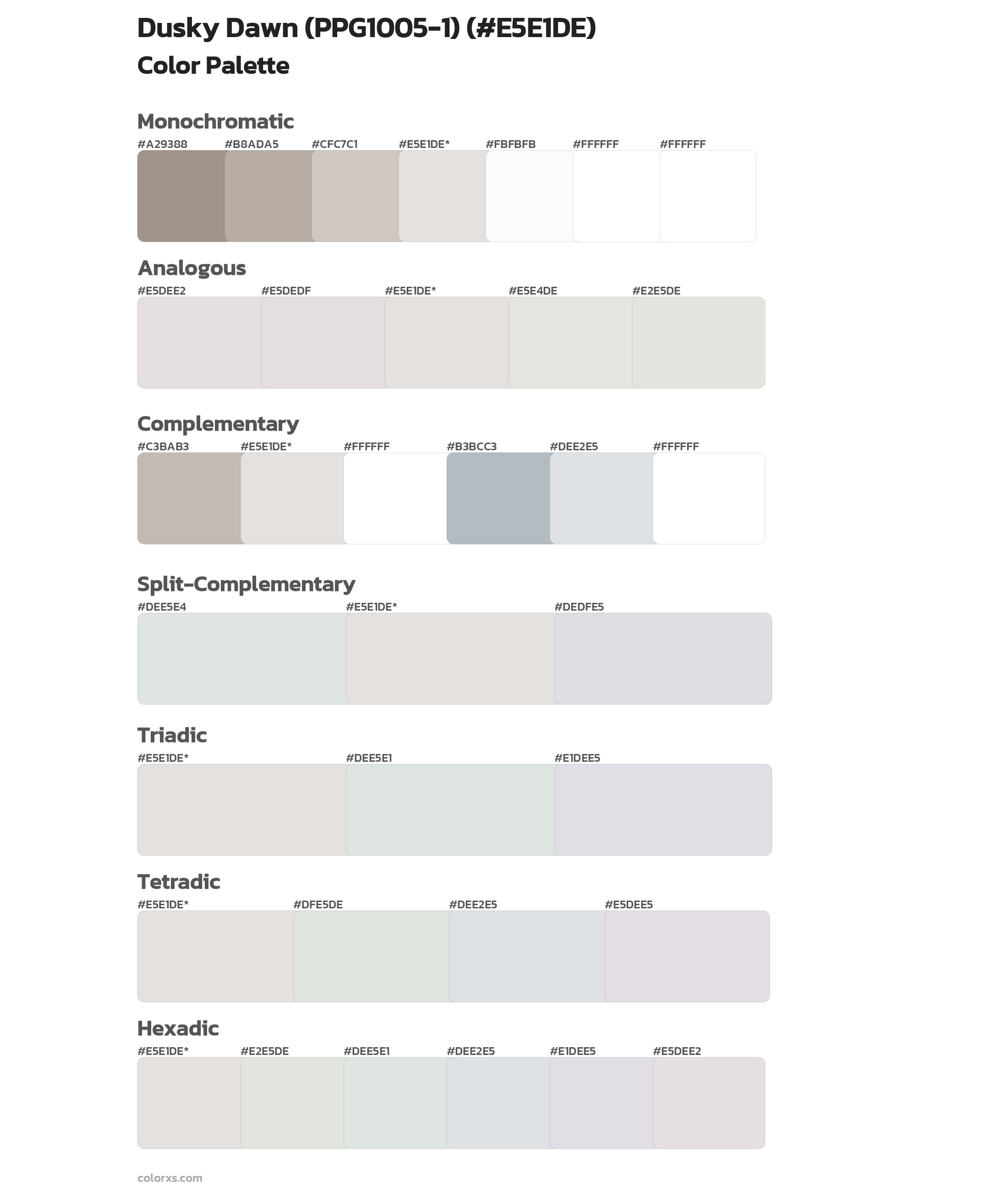 Dusky Dawn (PPG1005-1) Color Scheme Palettes