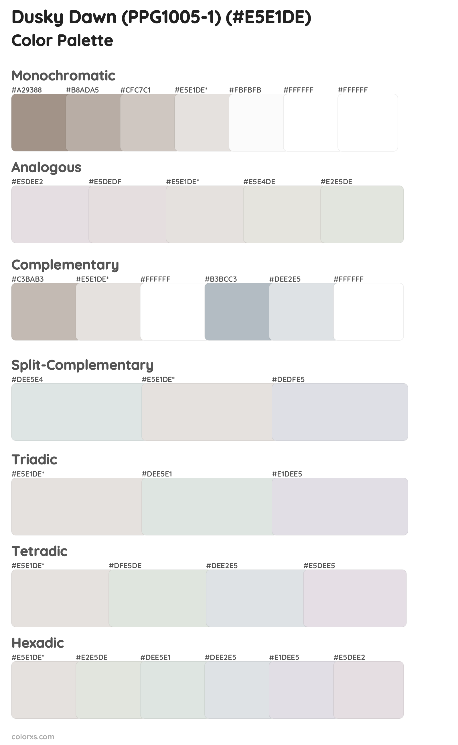 Dusky Dawn (PPG1005-1) Color Scheme Palettes