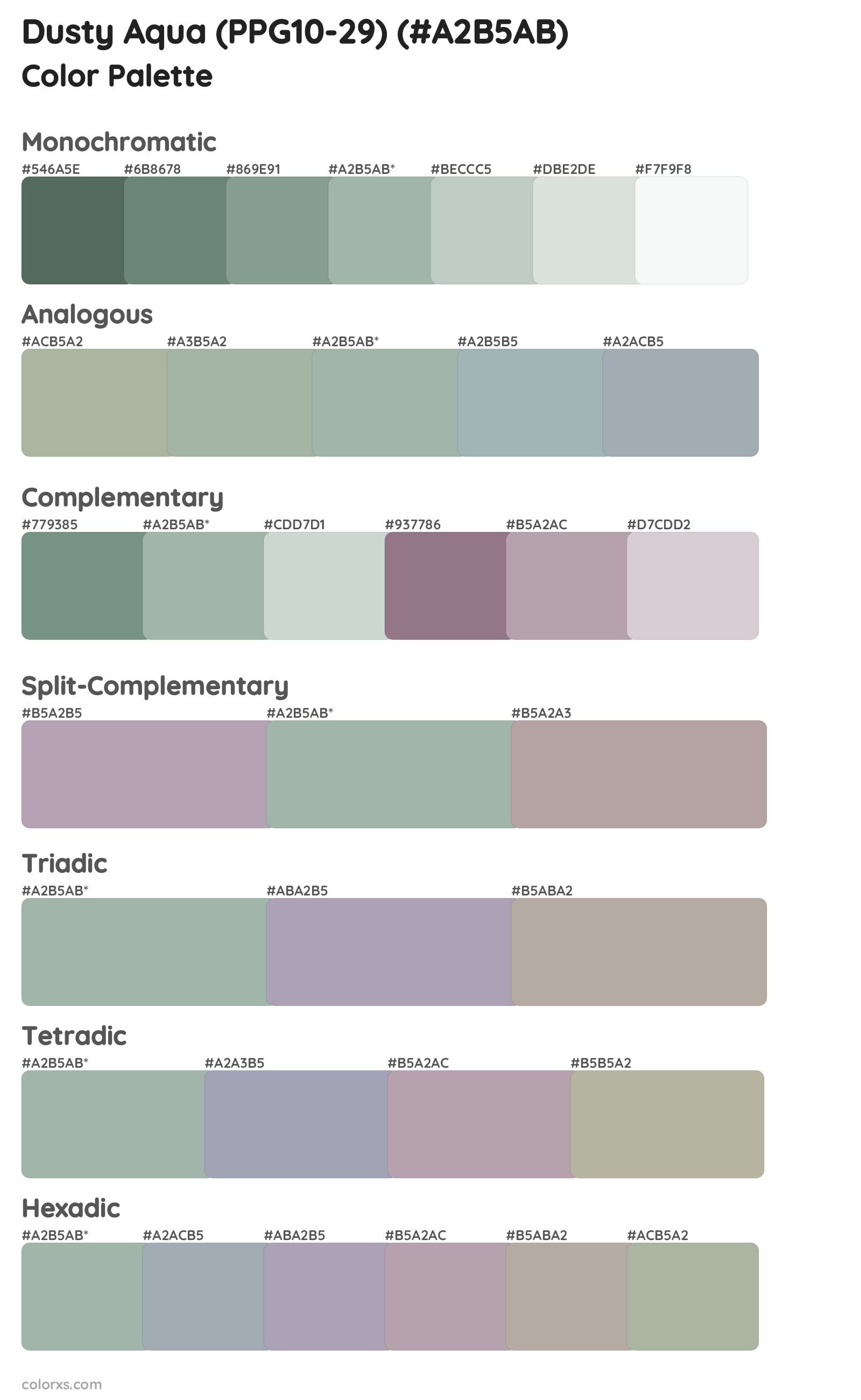 Dusty Aqua (PPG10-29) Color Scheme Palettes