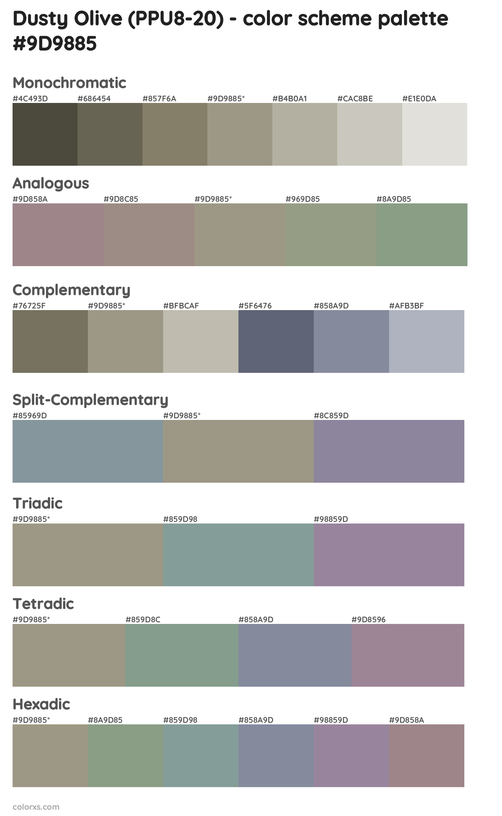 Dusty Olive (PPU8-20) Color Scheme Palettes