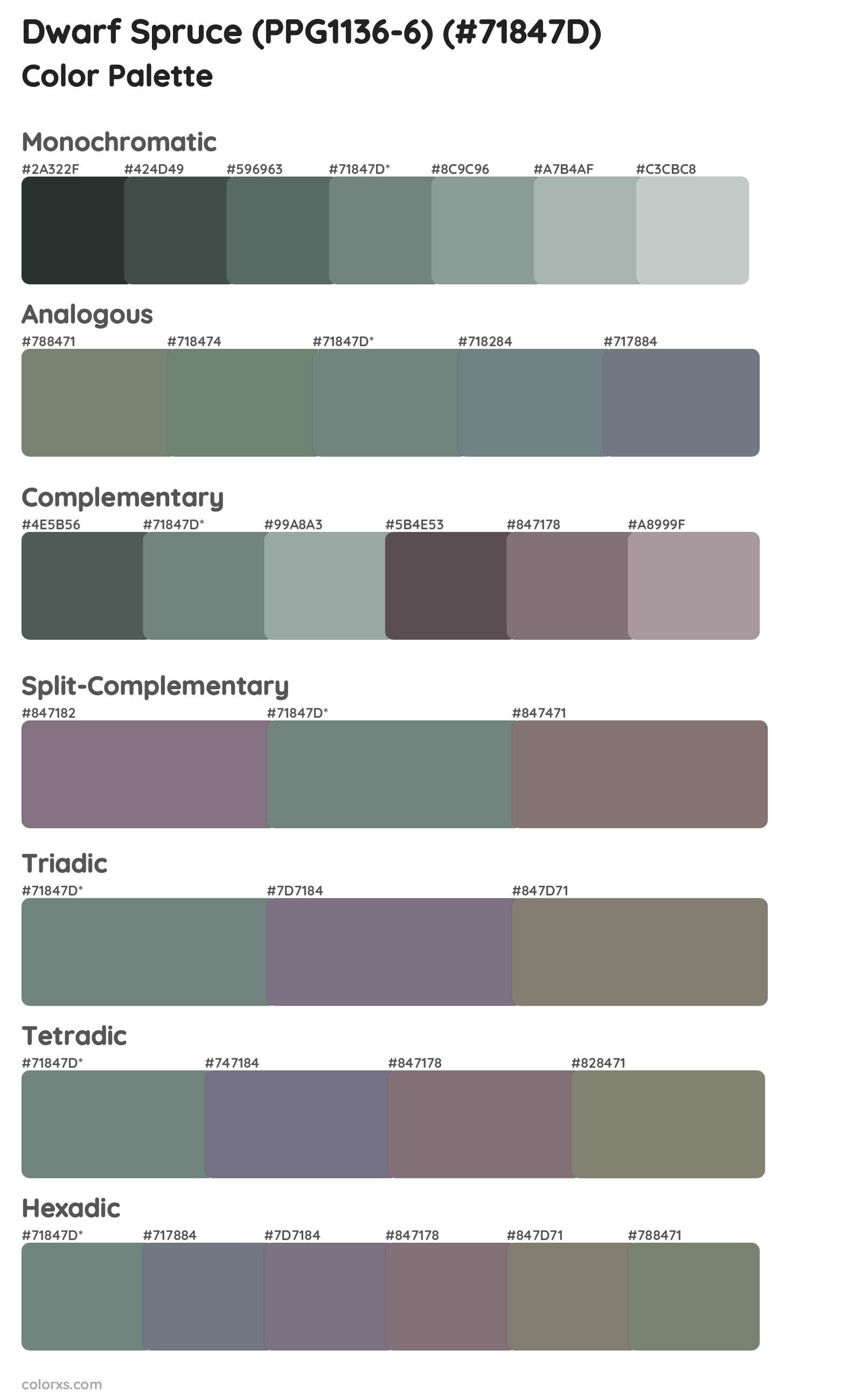 Dwarf Spruce (PPG1136-6) Color Scheme Palettes