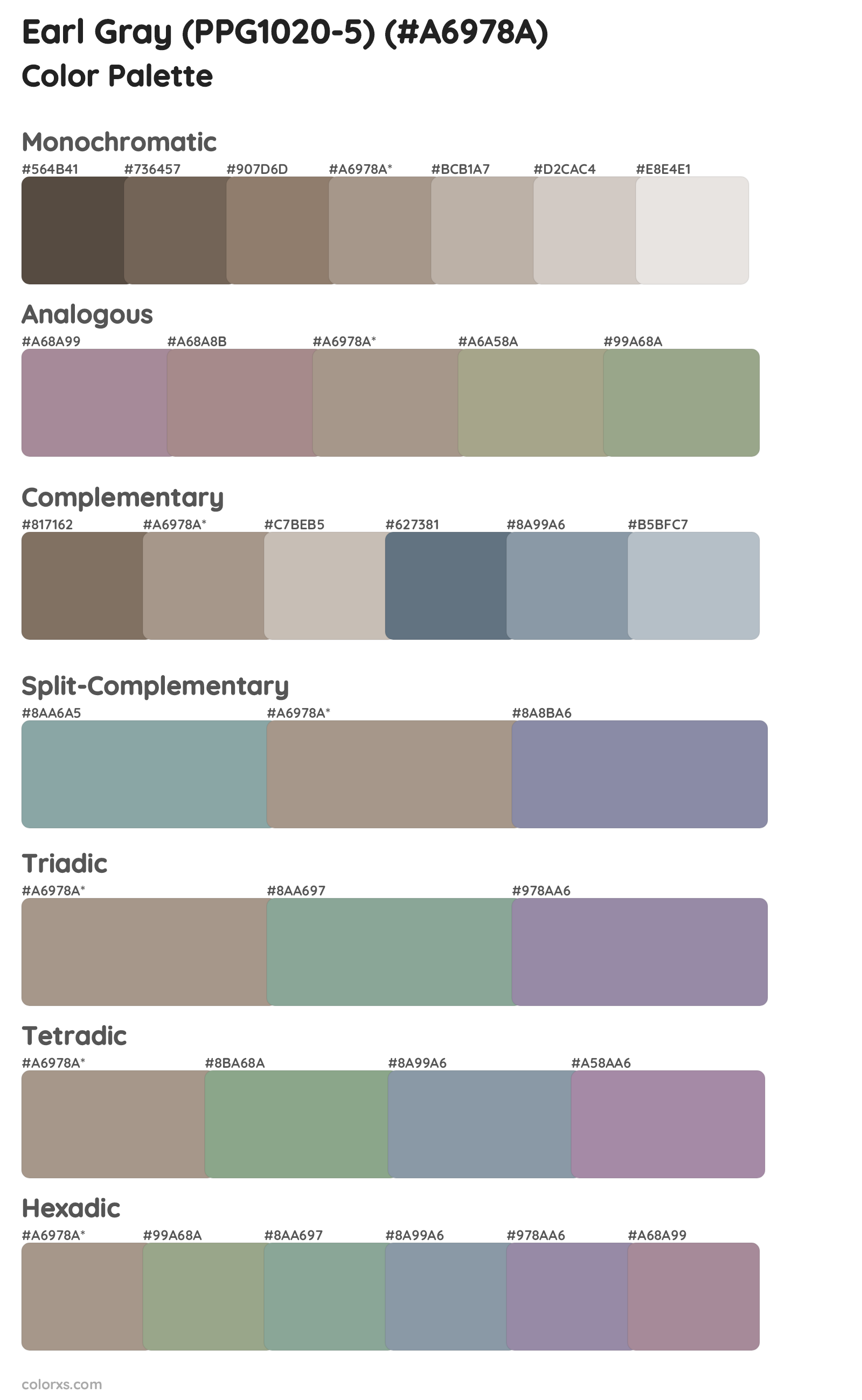 Earl Gray (PPG1020-5) Color Scheme Palettes