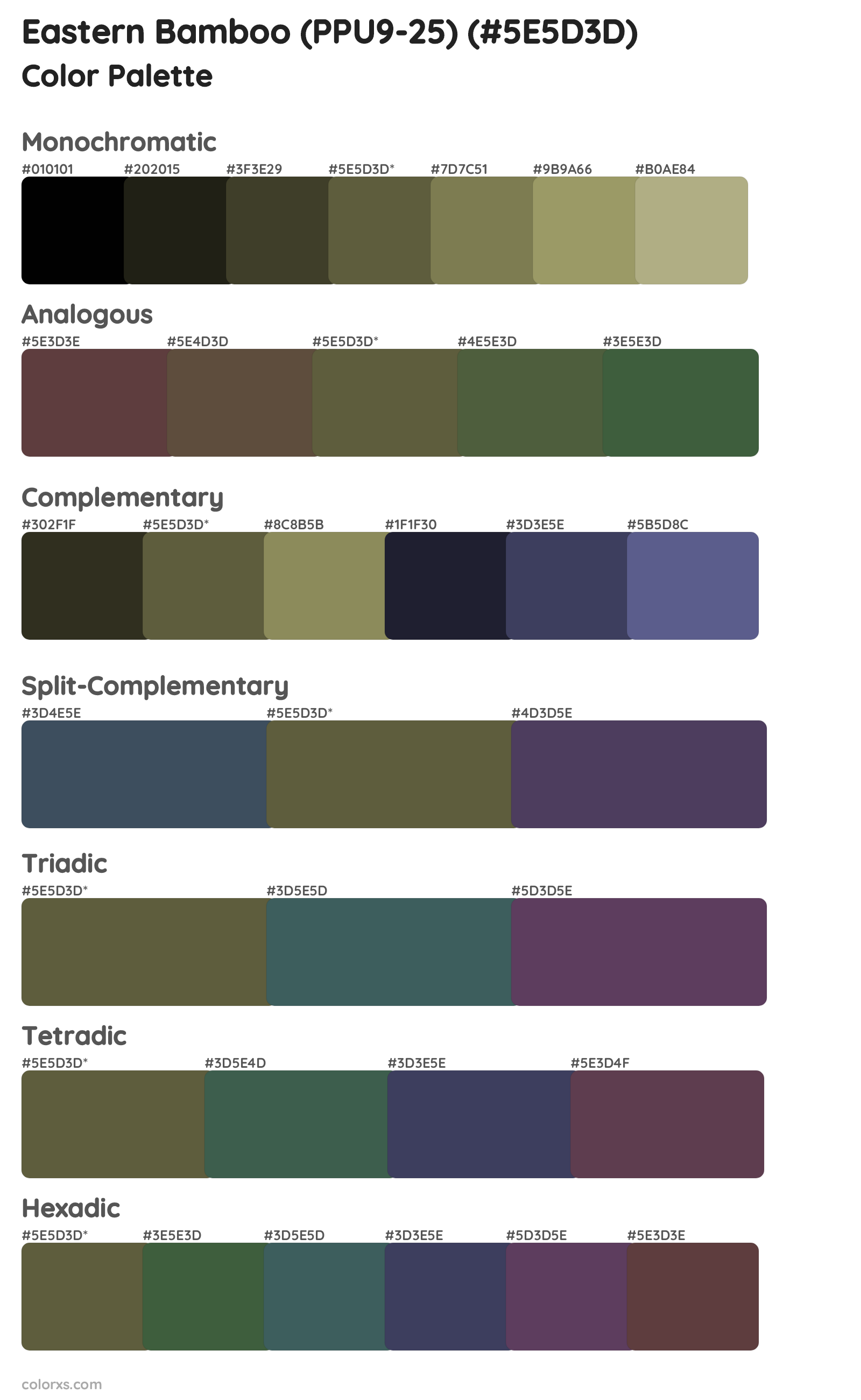 Eastern Bamboo (PPU9-25) Color Scheme Palettes