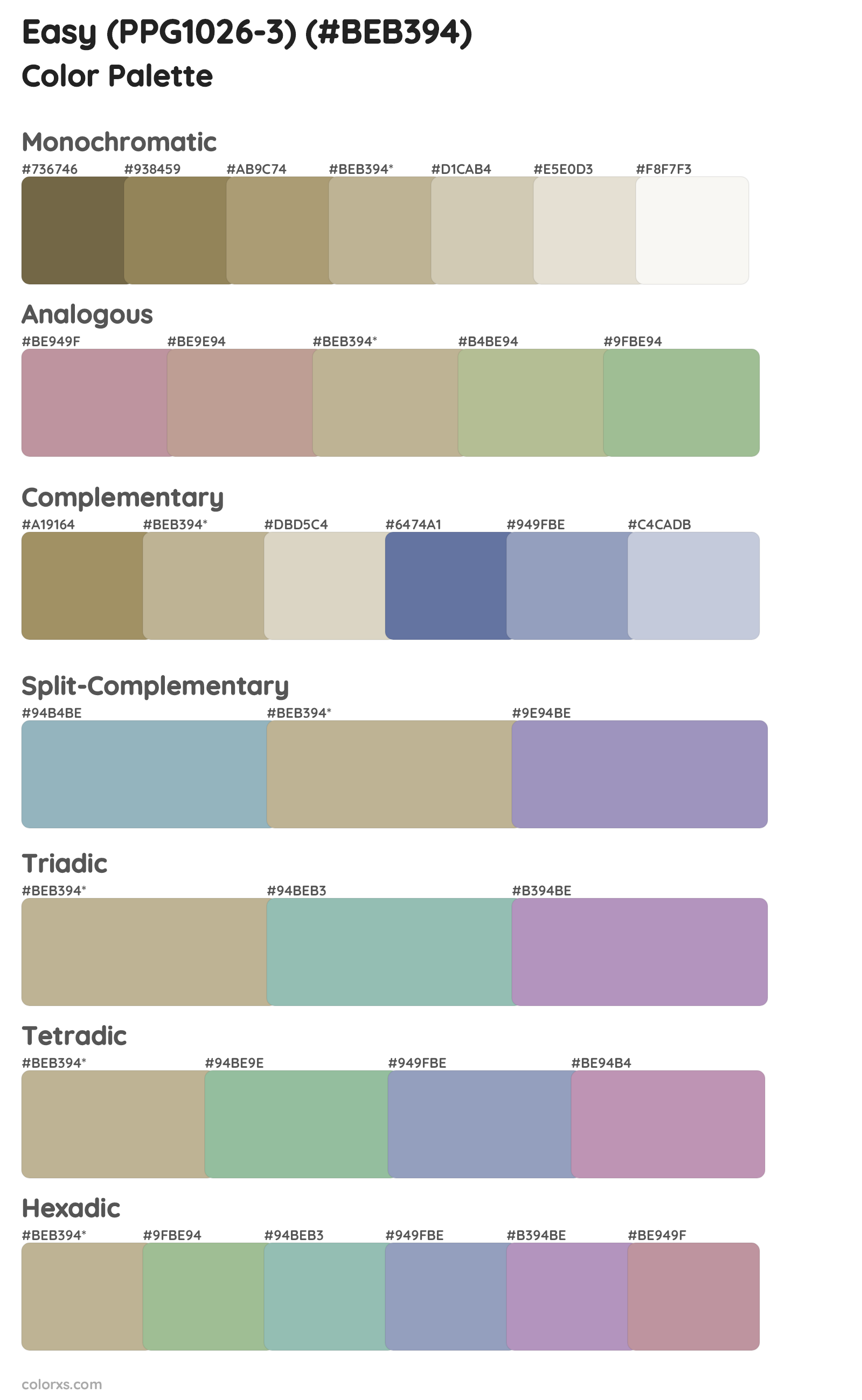 Easy (PPG1026-3) Color Scheme Palettes