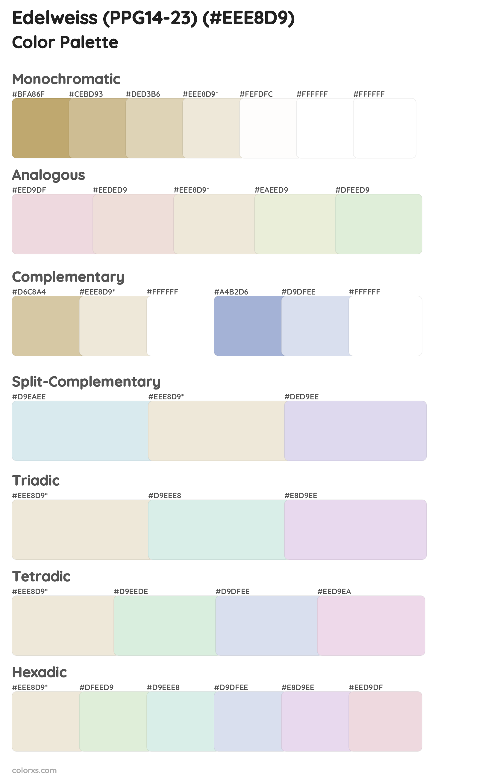 Edelweiss (PPG14-23) Color Scheme Palettes