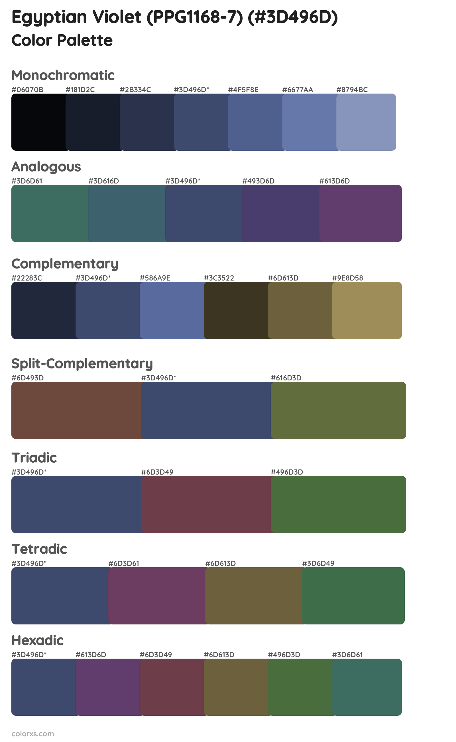Egyptian Violet (PPG1168-7) Color Scheme Palettes