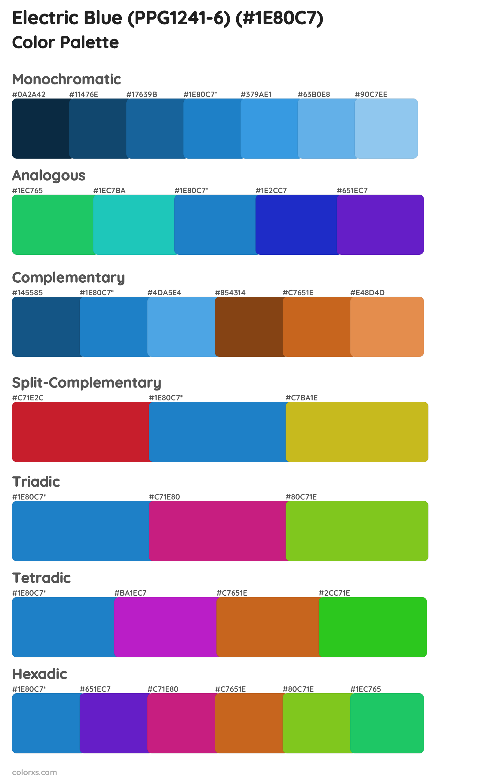 Electric Blue (PPG1241-6) Color Scheme Palettes