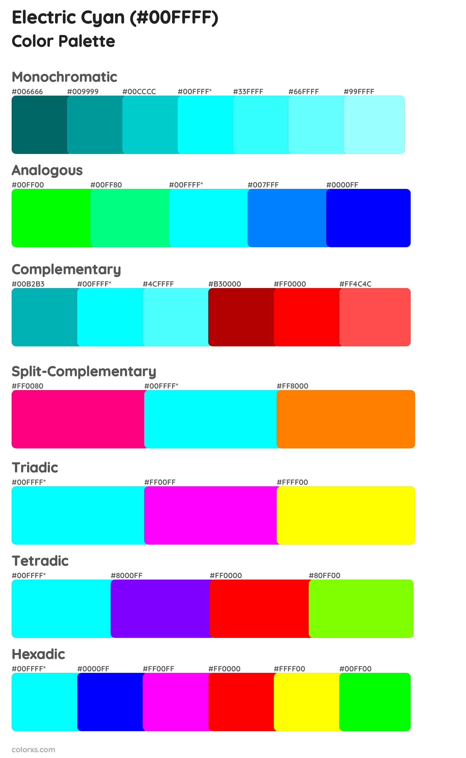 Electric Cyan Color Scheme Palettes