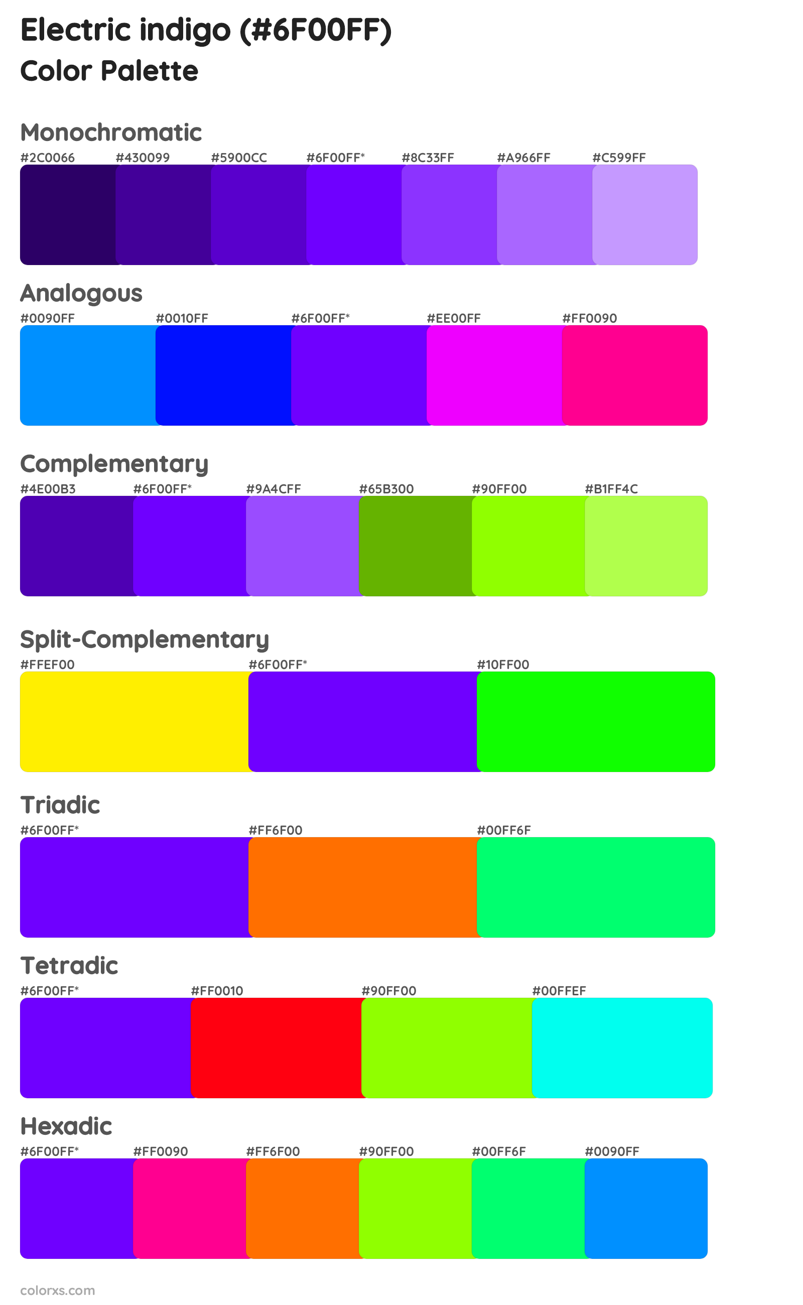 Electric indigo Color Scheme Palettes