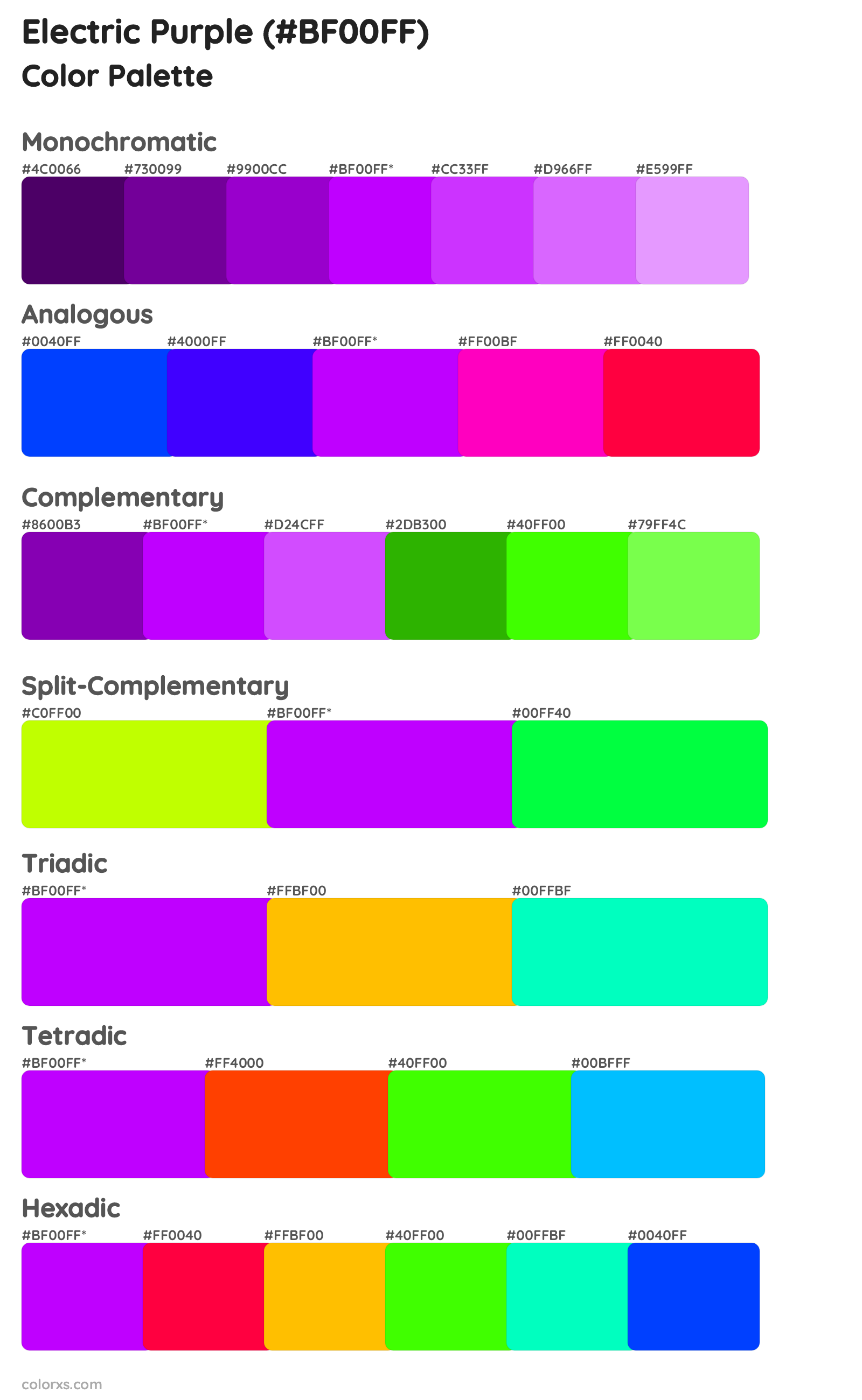 Electric Purple Color Scheme Palettes