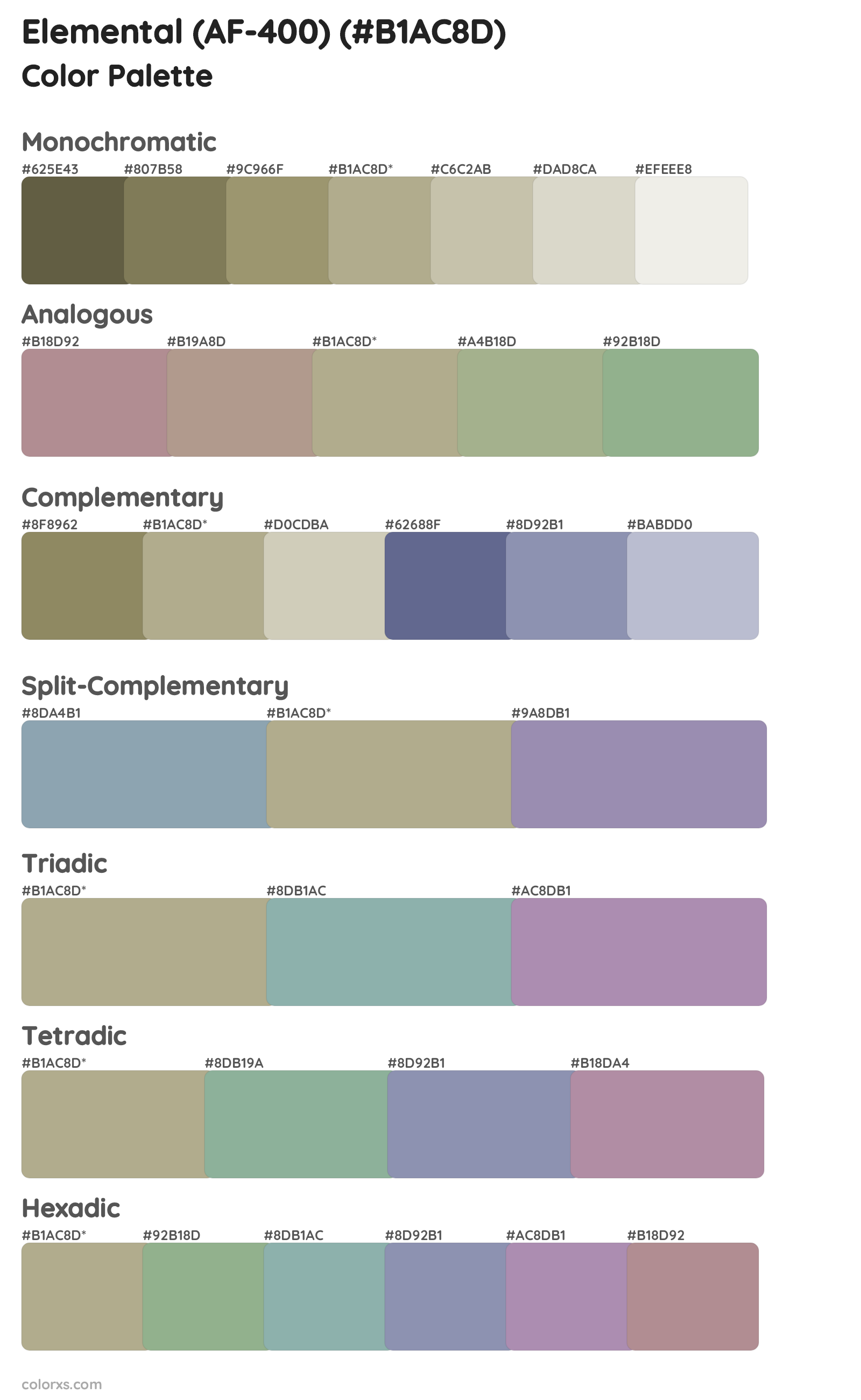 Elemental (AF-400) Color Scheme Palettes