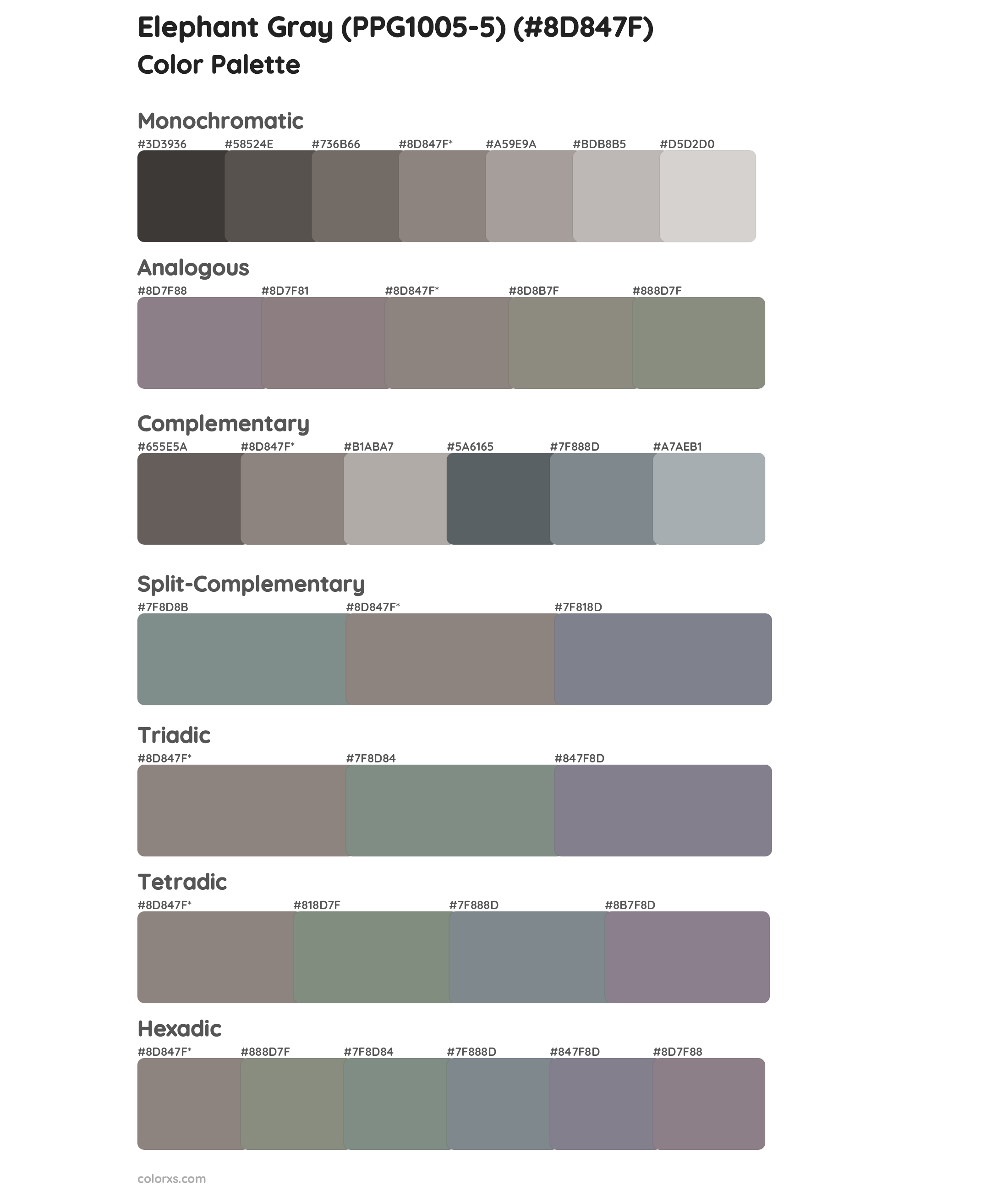 Elephant Gray (PPG1005-5) Color Scheme Palettes