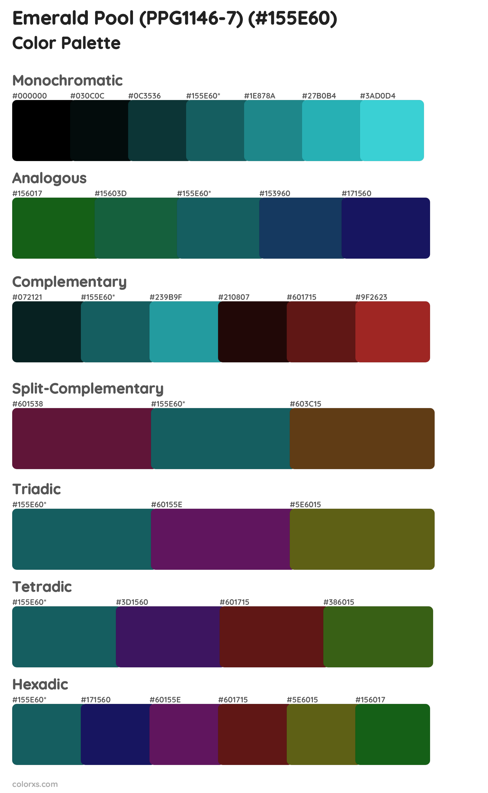 Emerald Pool (PPG1146-7) Color Scheme Palettes