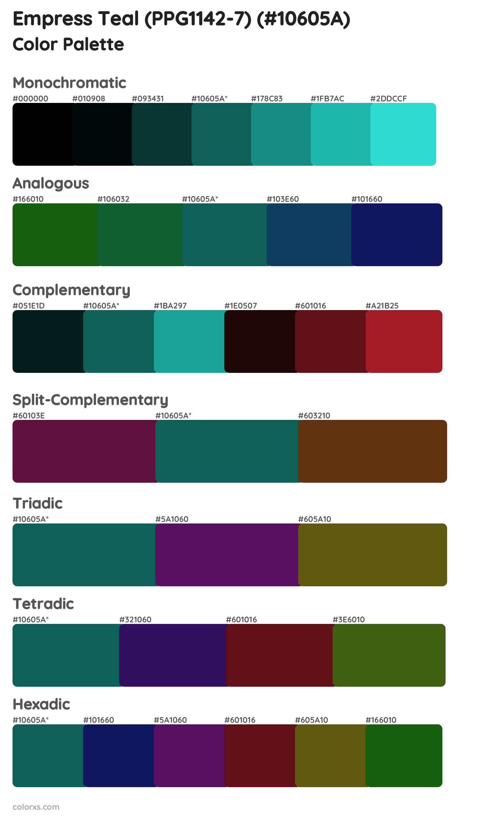 Empress Teal (PPG1142-7) Color Scheme Palettes