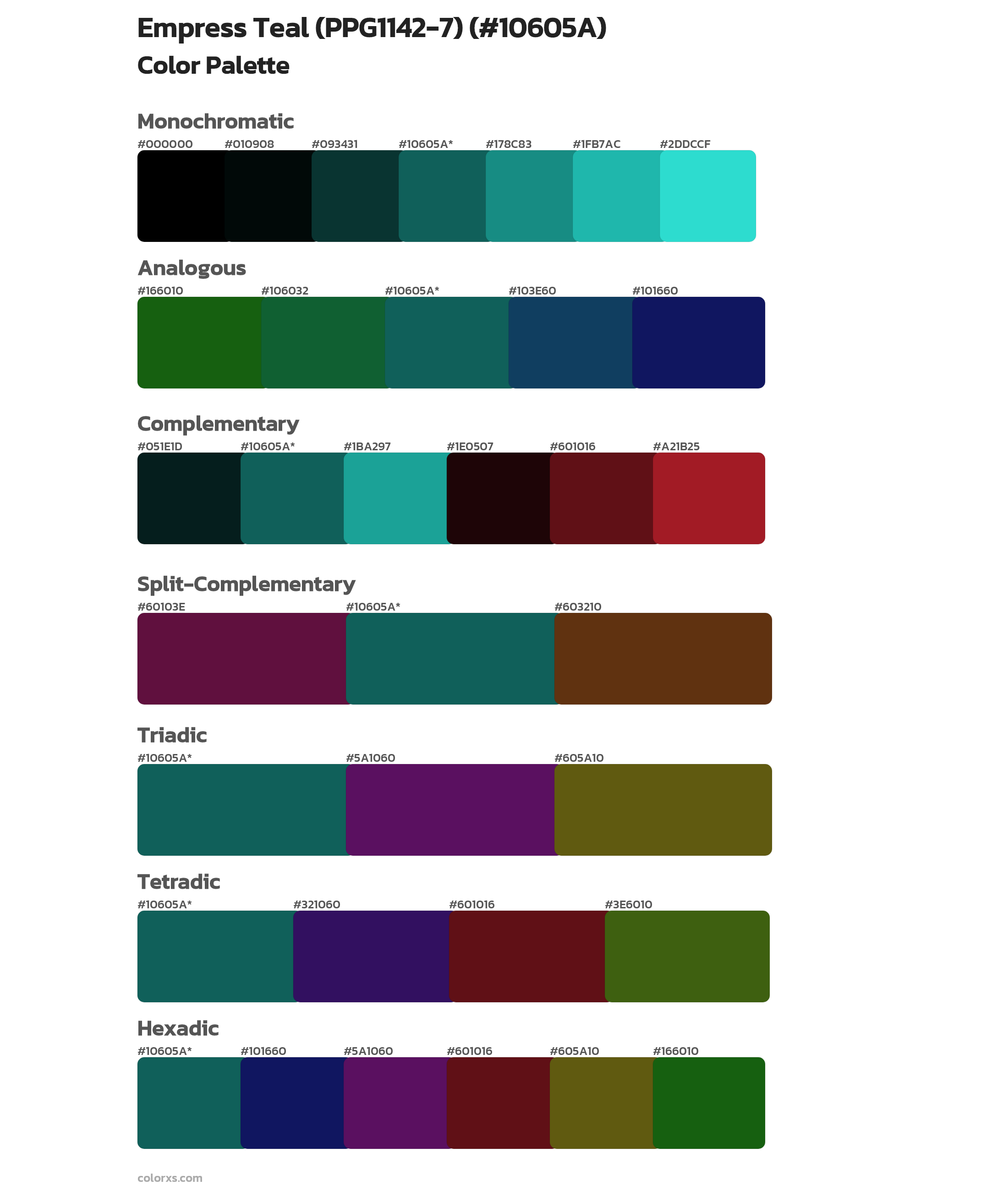 Empress Teal (PPG1142-7) Color Scheme Palettes