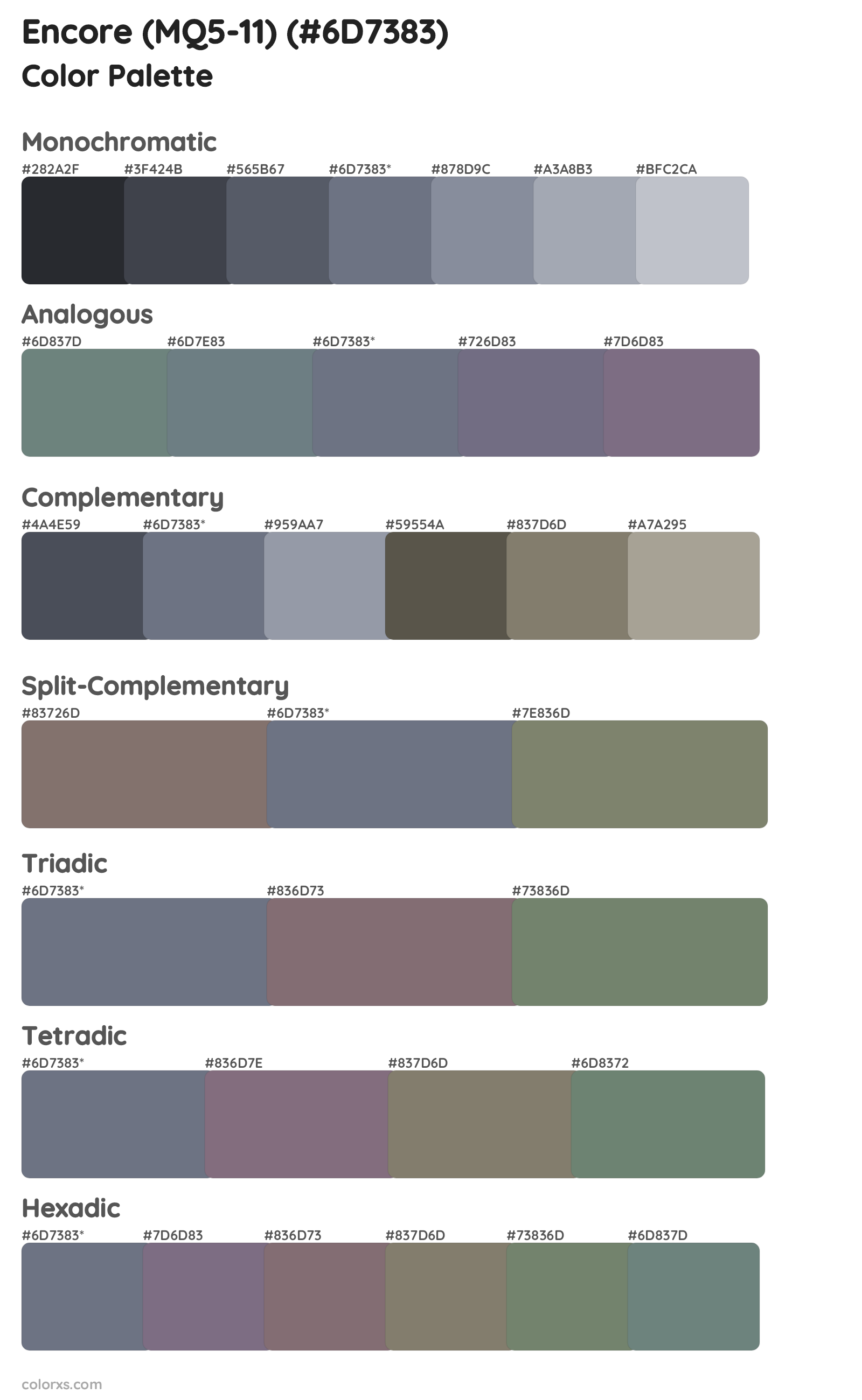 Encore (MQ5-11) Color Scheme Palettes