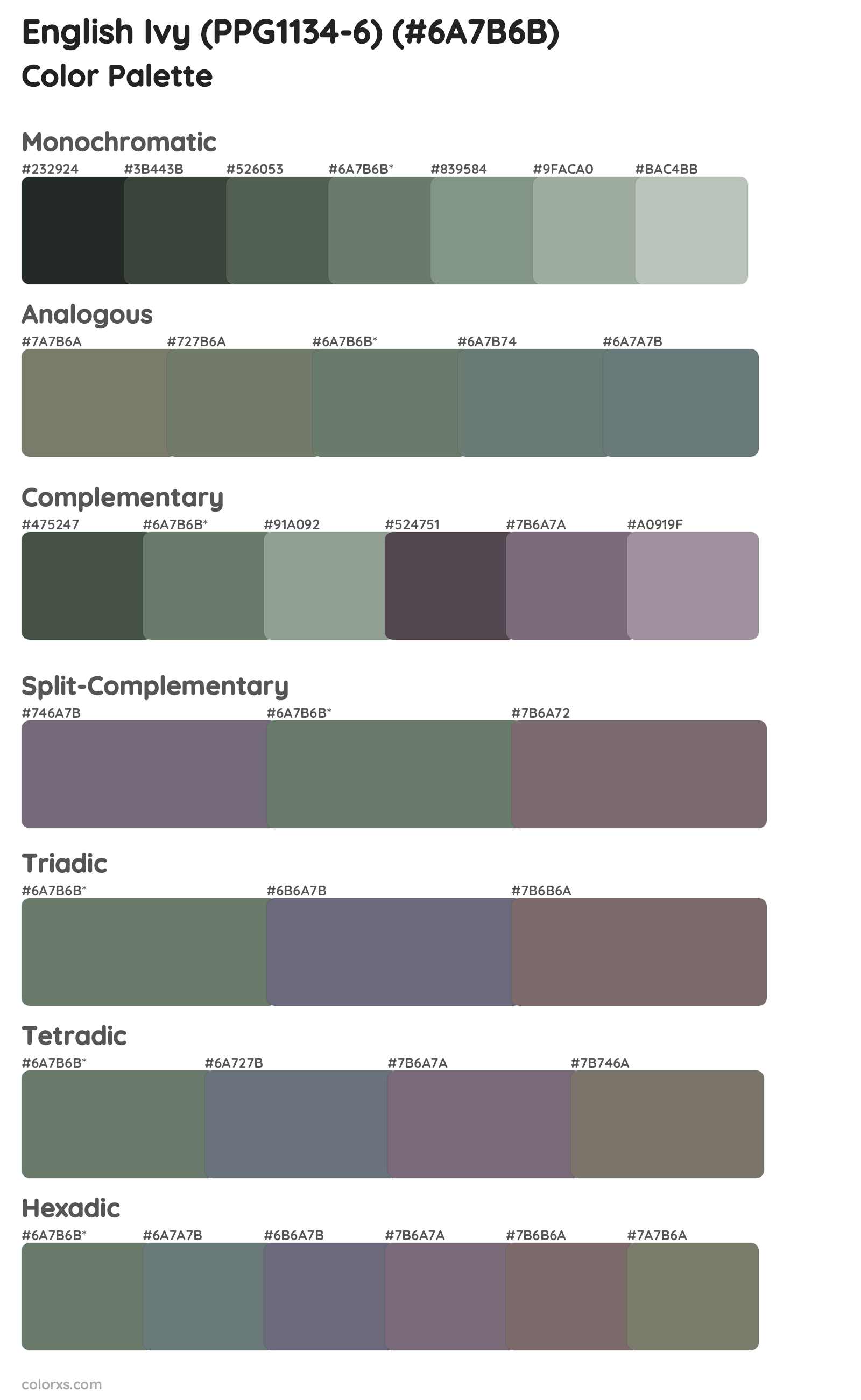 English Ivy (PPG1134-6) Color Scheme Palettes