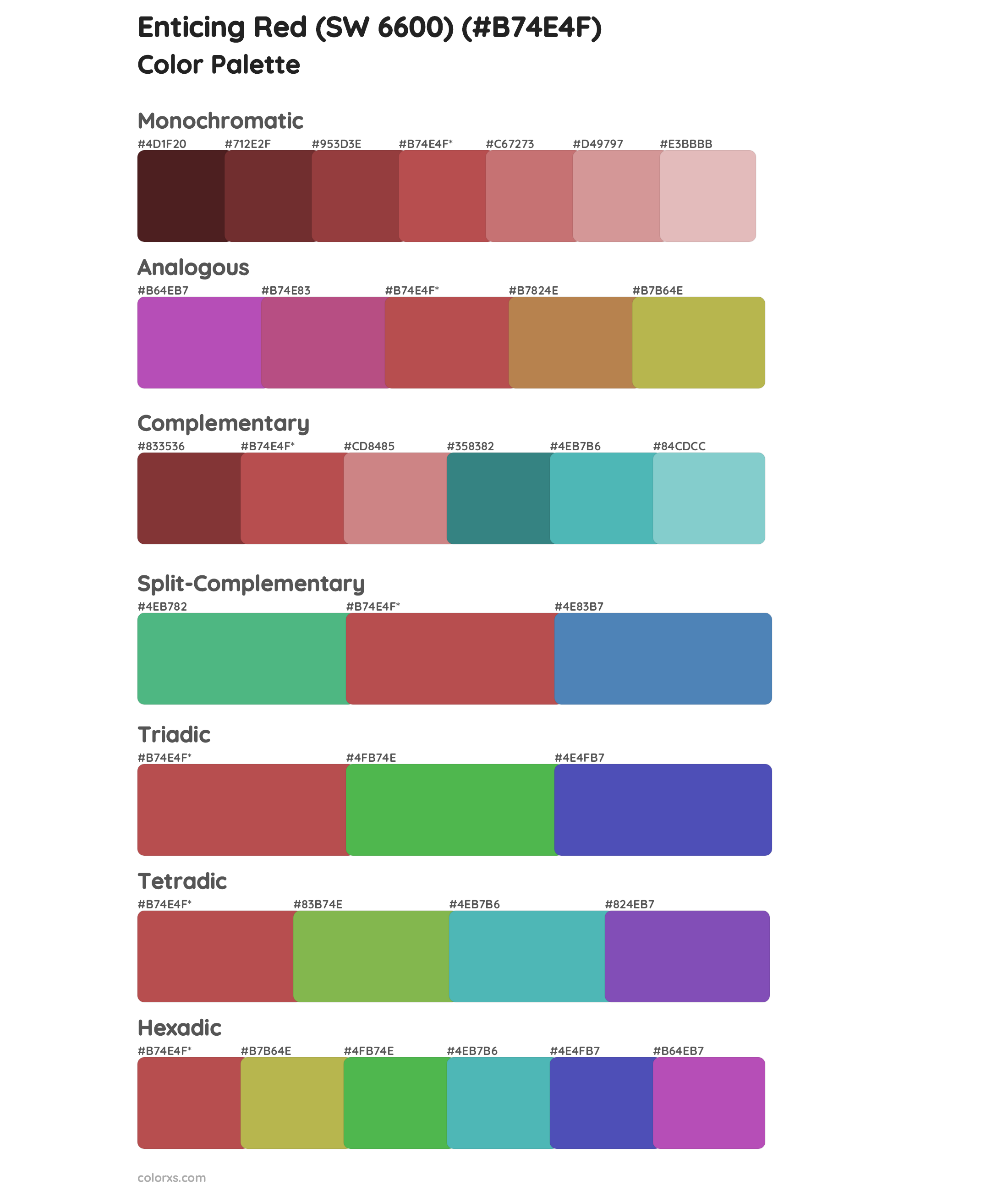 Enticing Red (SW 6600) Color Scheme Palettes
