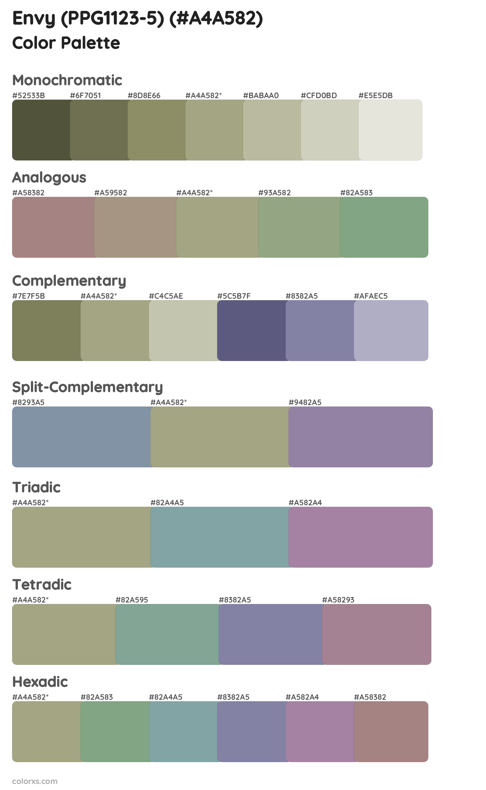 Envy (PPG1123-5) Color Scheme Palettes