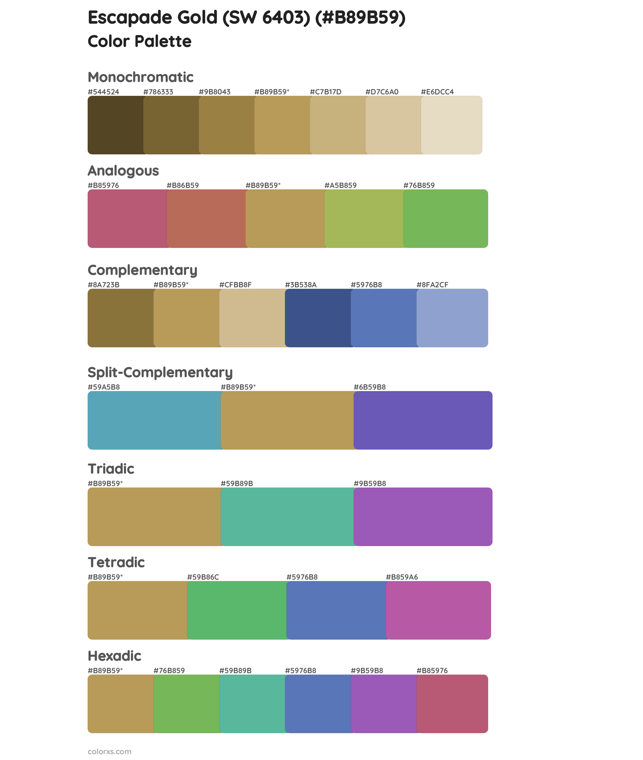 Escapade Gold (SW 6403) Color Scheme Palettes