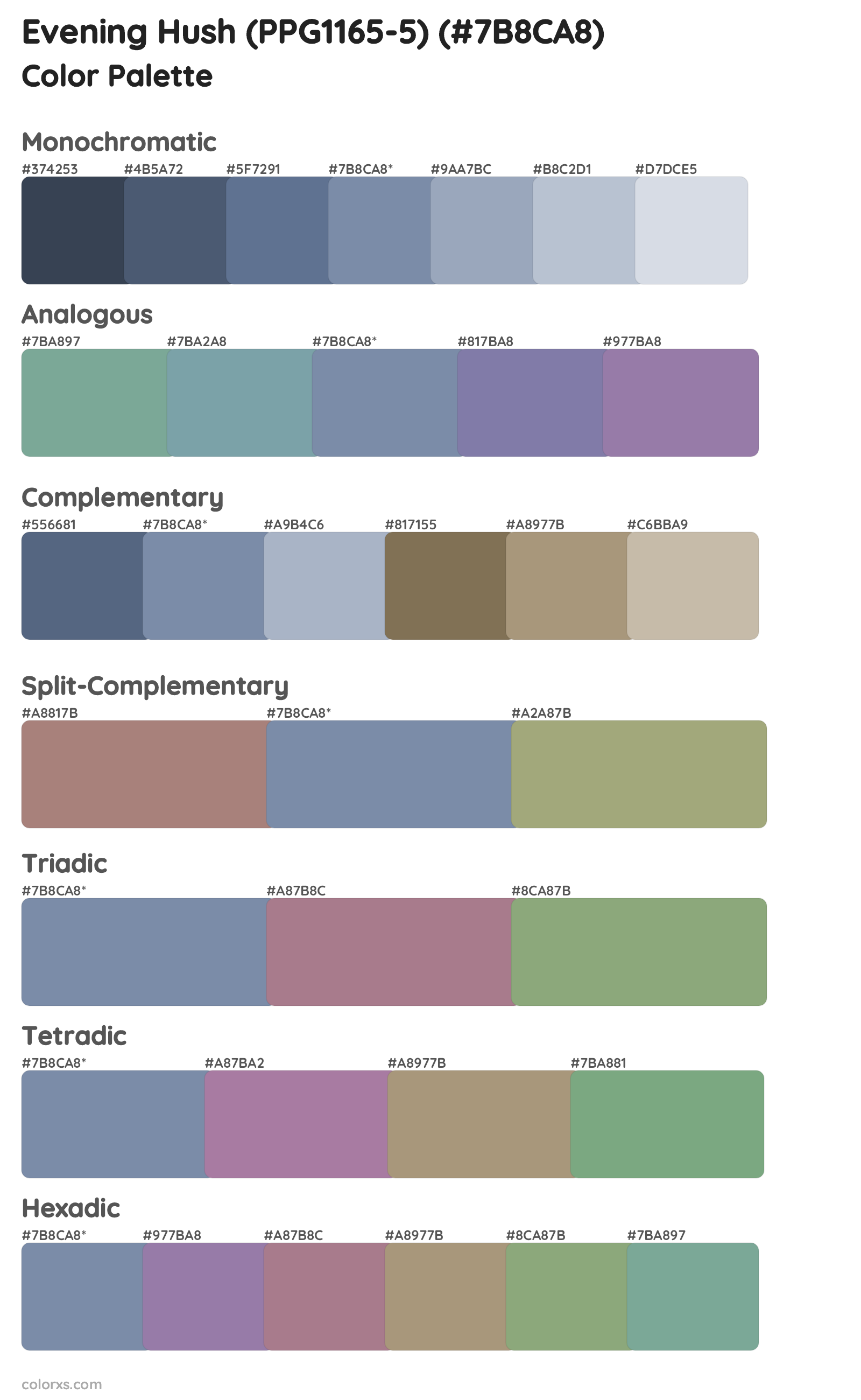Evening Hush (PPG1165-5) Color Scheme Palettes