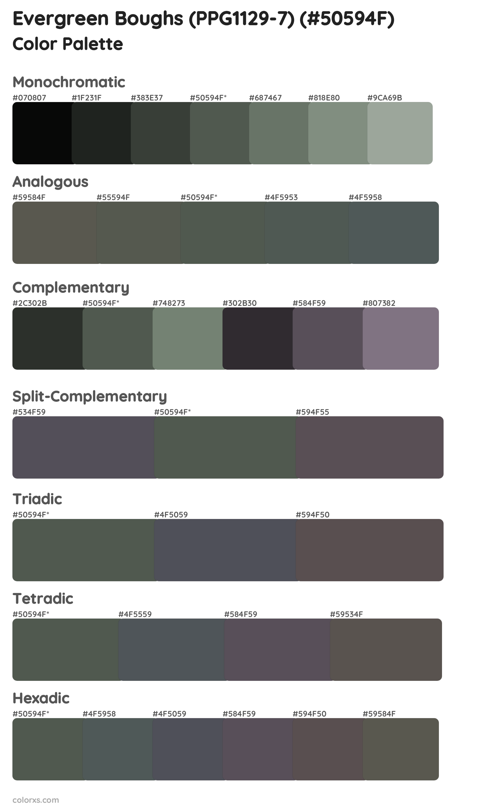 Evergreen Boughs (PPG1129-7) Color Scheme Palettes