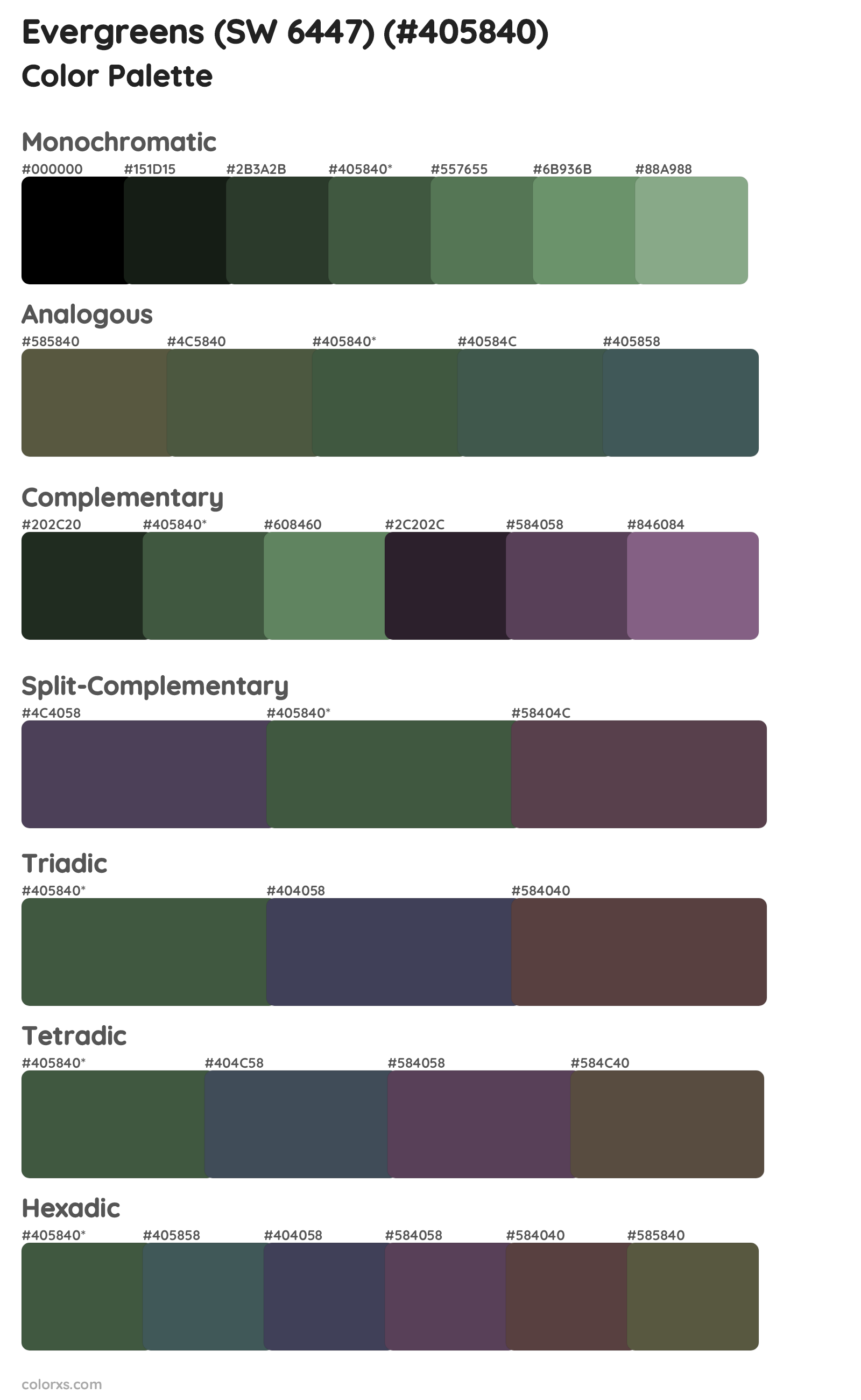 Evergreens (SW 6447) Color Scheme Palettes