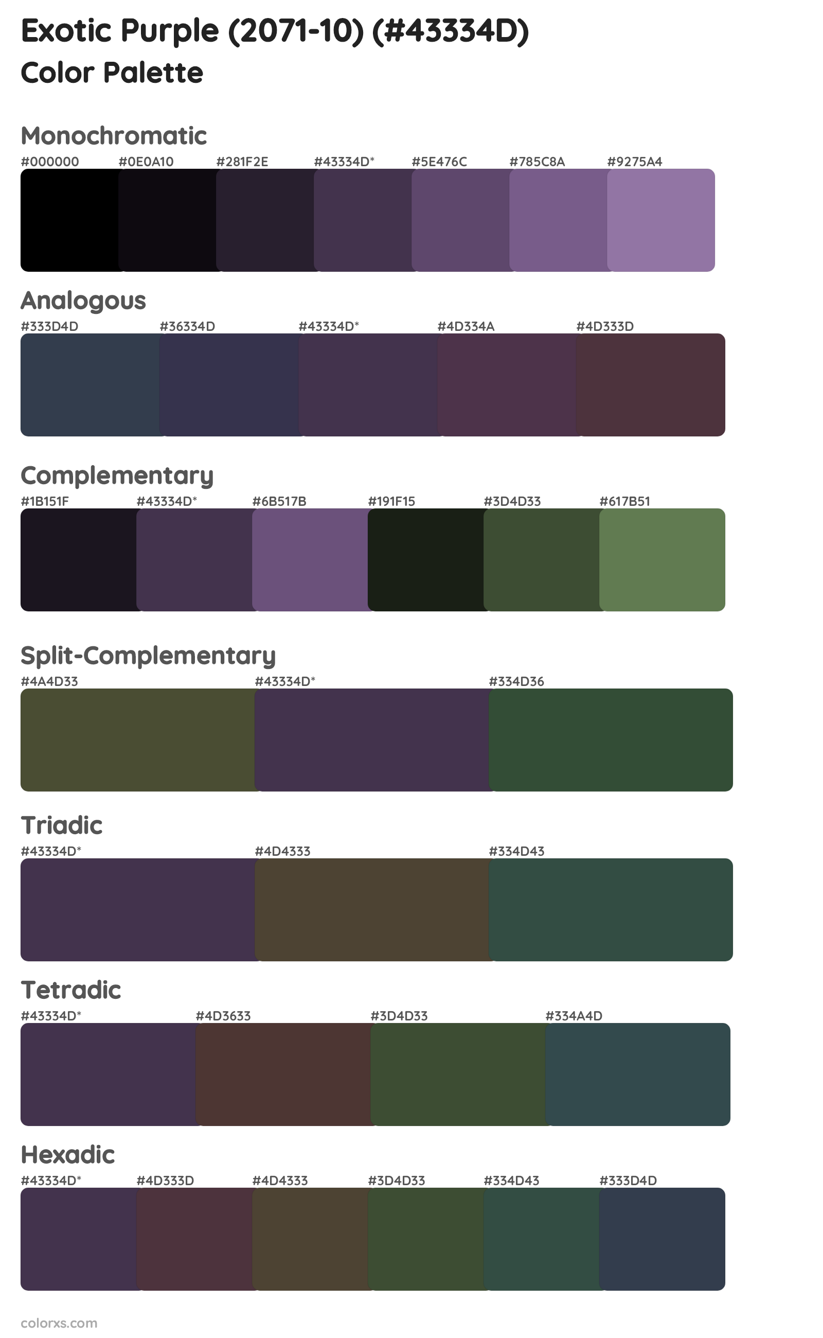 Exotic Purple (2071-10) Color Scheme Palettes