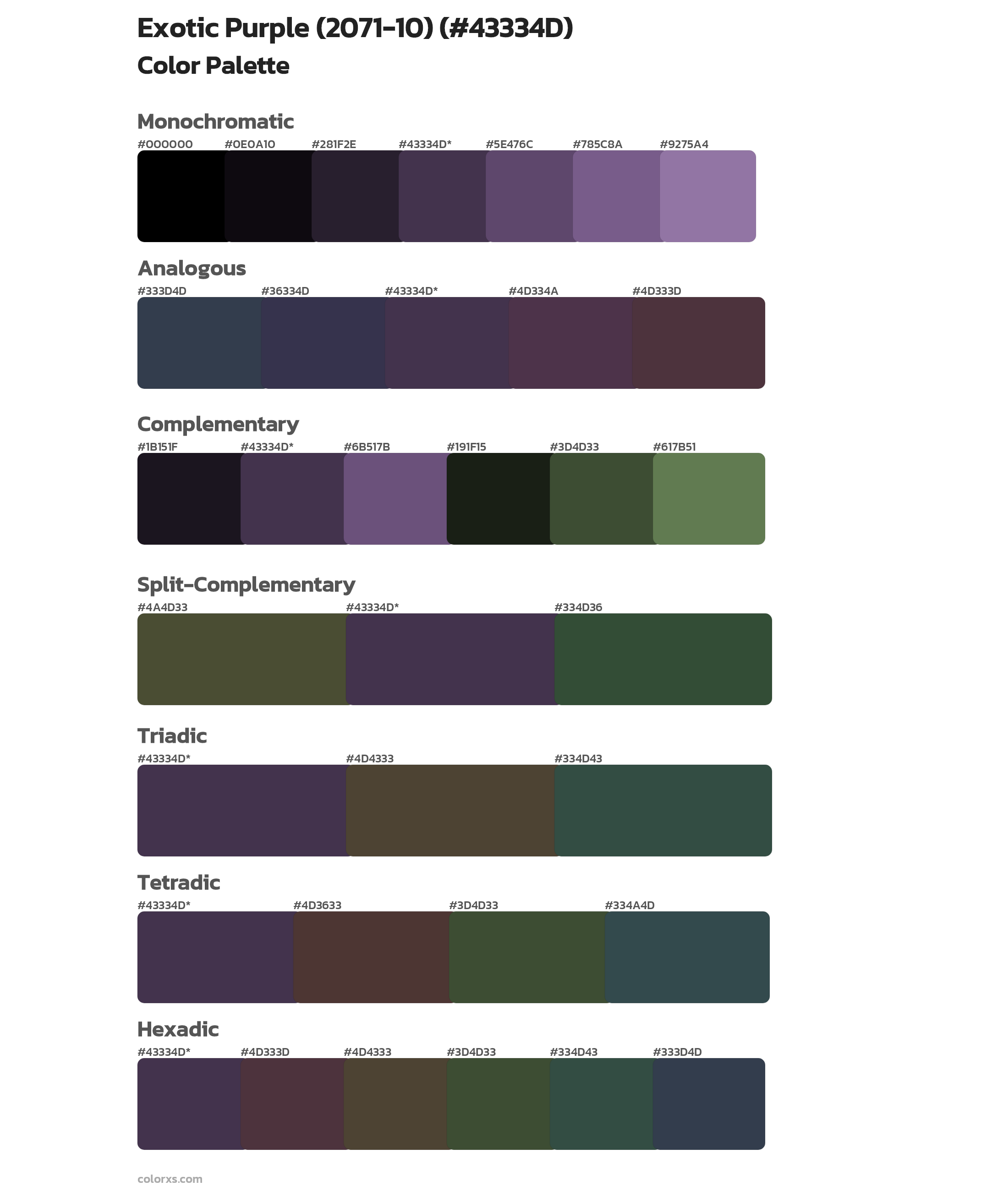 Exotic Purple (2071-10) Color Scheme Palettes