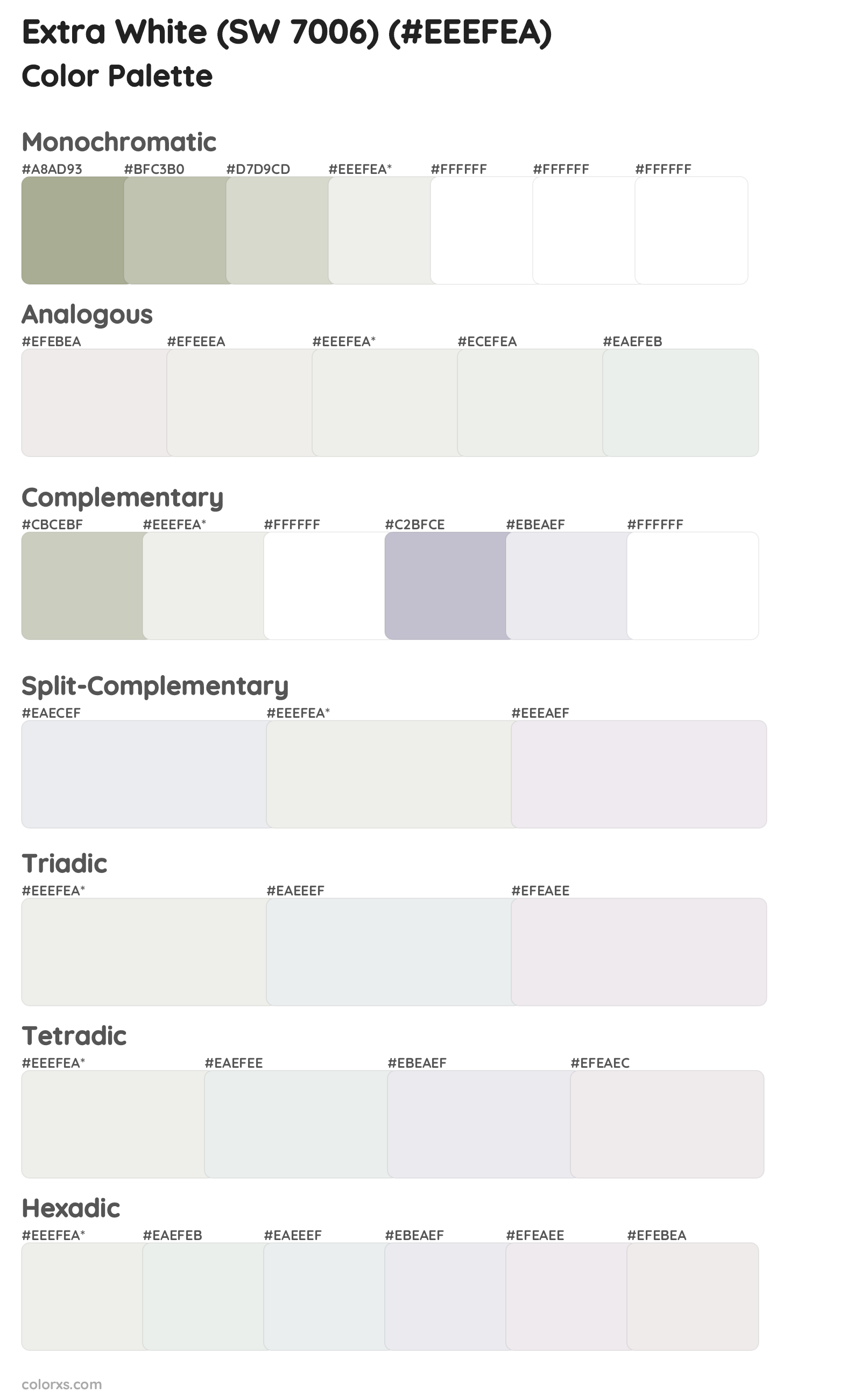 Extra White (SW 7006) Color Scheme Palettes