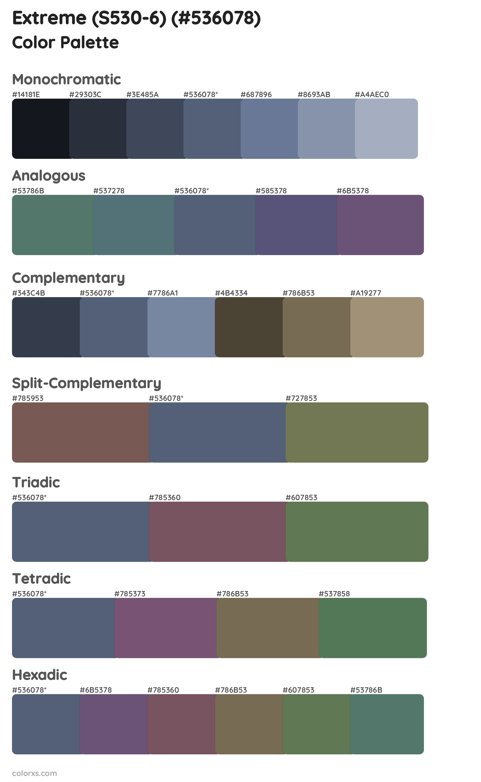 Extreme (S530-6) Color Scheme Palettes