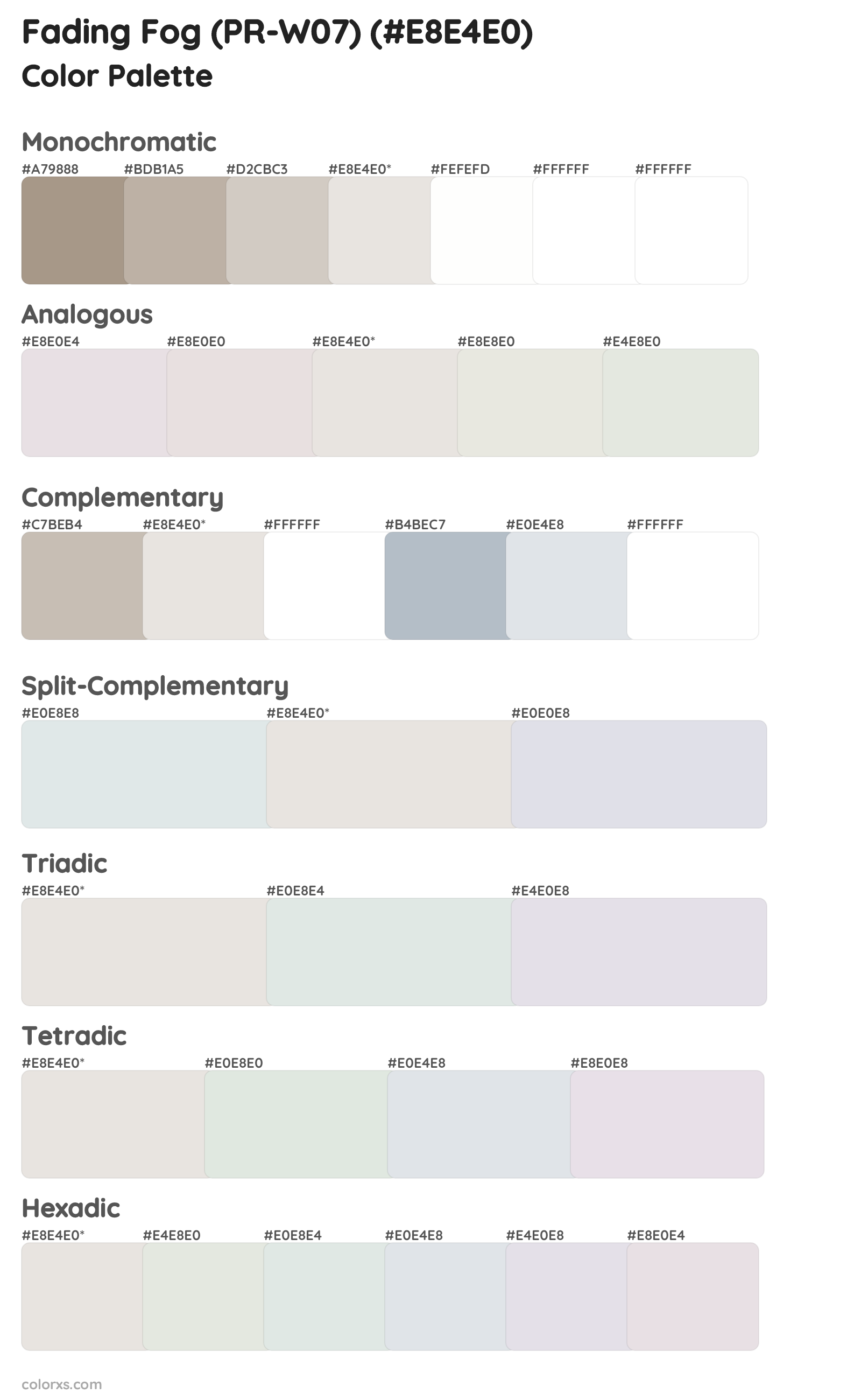 Fading Fog (PR-W07) Color Scheme Palettes